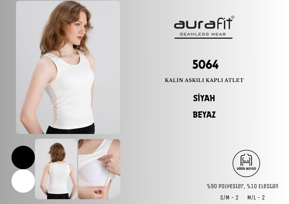 Aurafit 5064 Bayan Kalın Askılı Kaplı Atlet