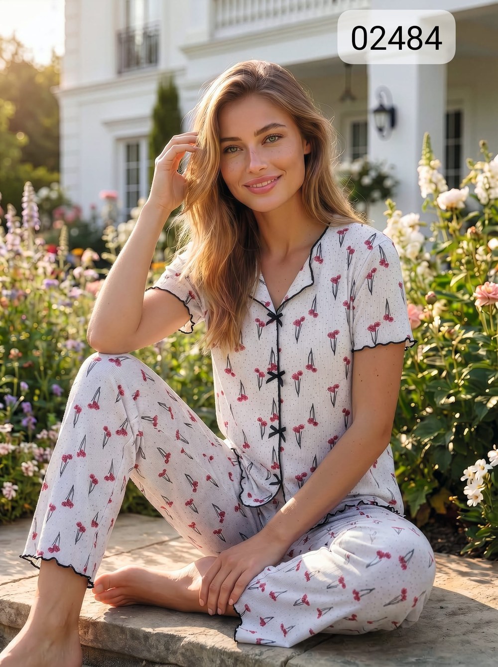 Lindros 02484 Bayan Kaşkorse Kısa Kol Pijama Takım
