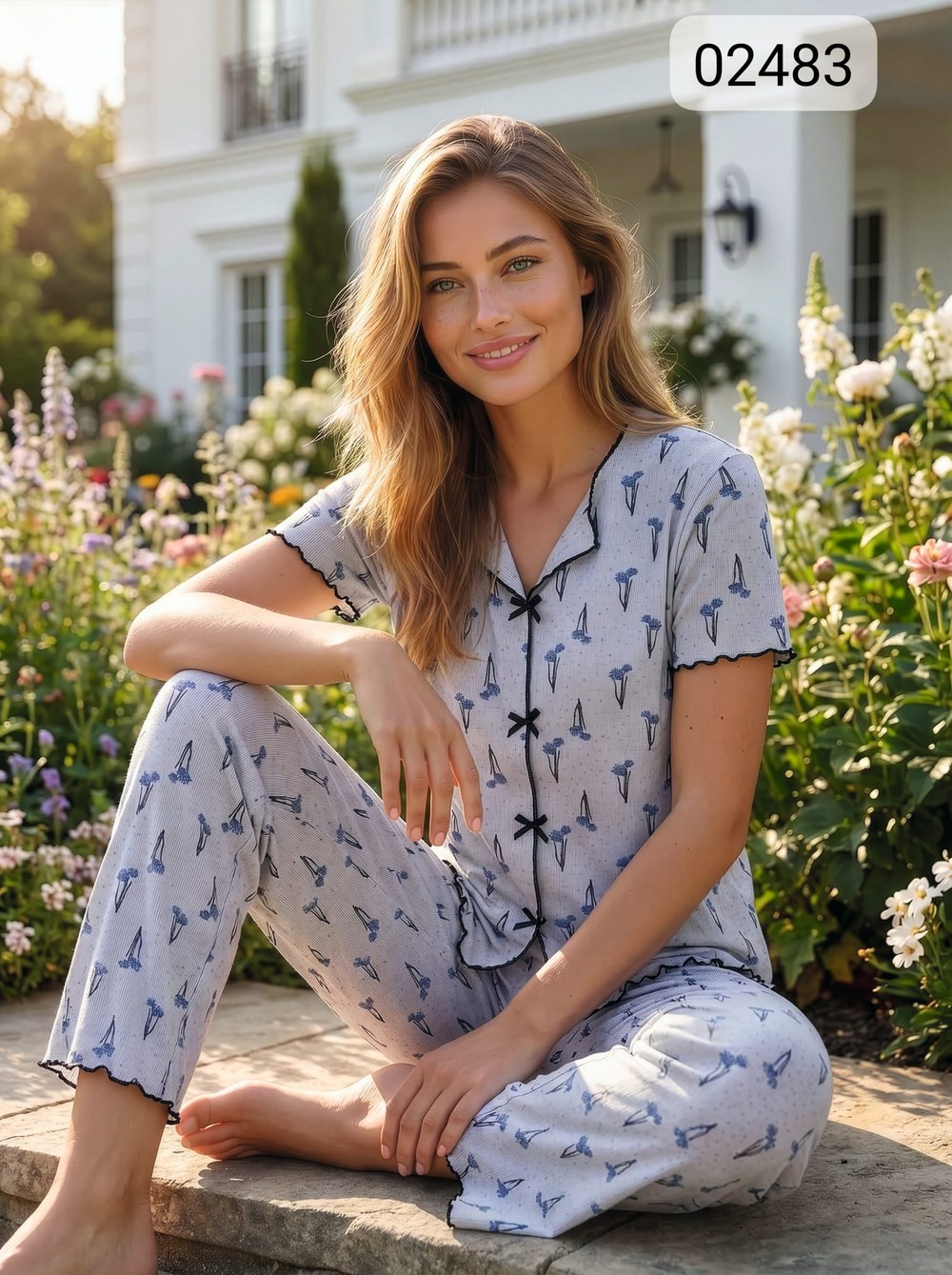 Lindros 02483 Bayan Kaşkorse Kısa Kol Pijama Takım