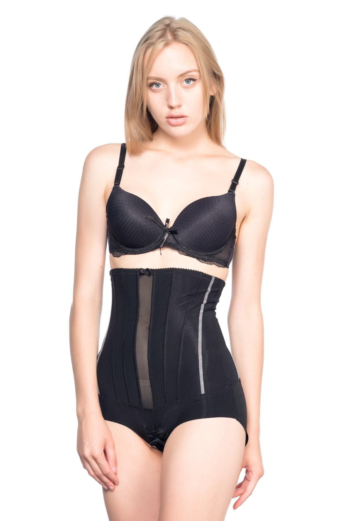 Siyah Emay 2886 Yüksek Bel Tül Slip Lazer Korse