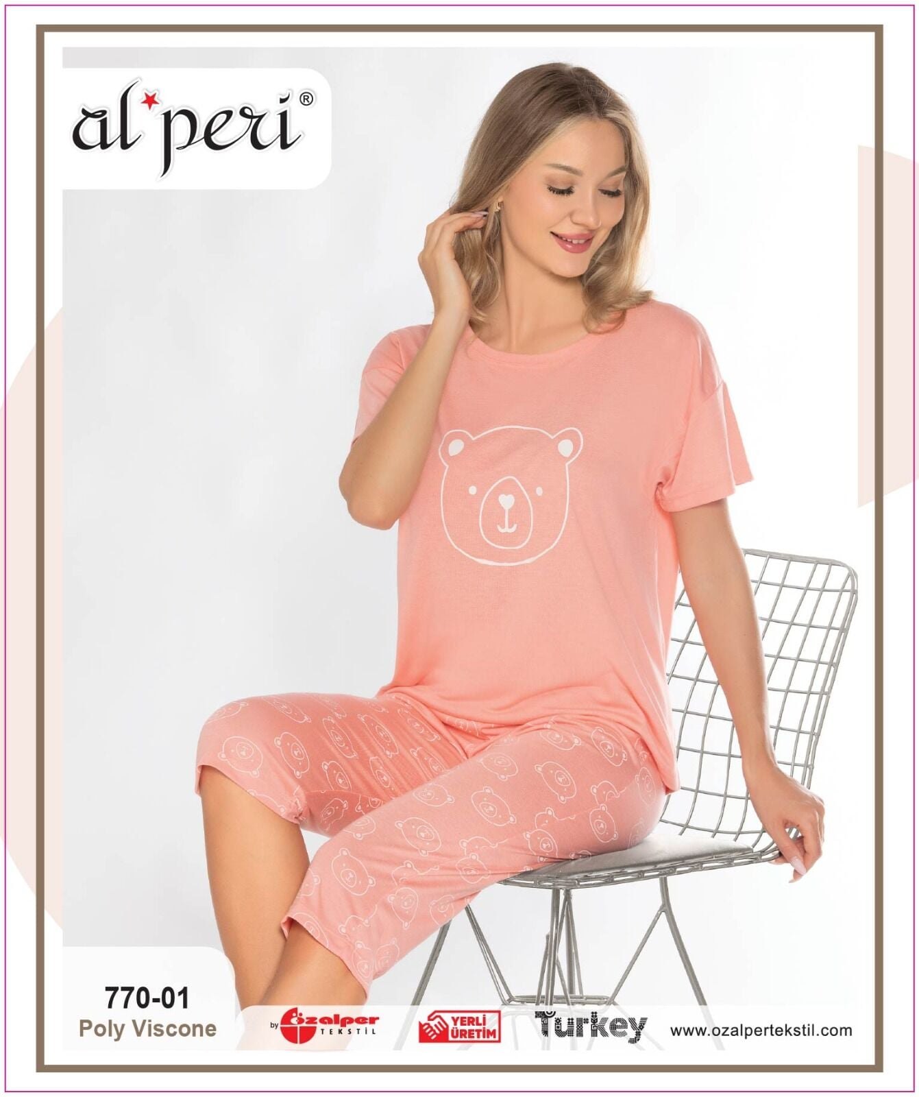 Alperi 770-01 (M-L-XL-XXL) Bayan Kısa Kollu Kapri Pijama Takım