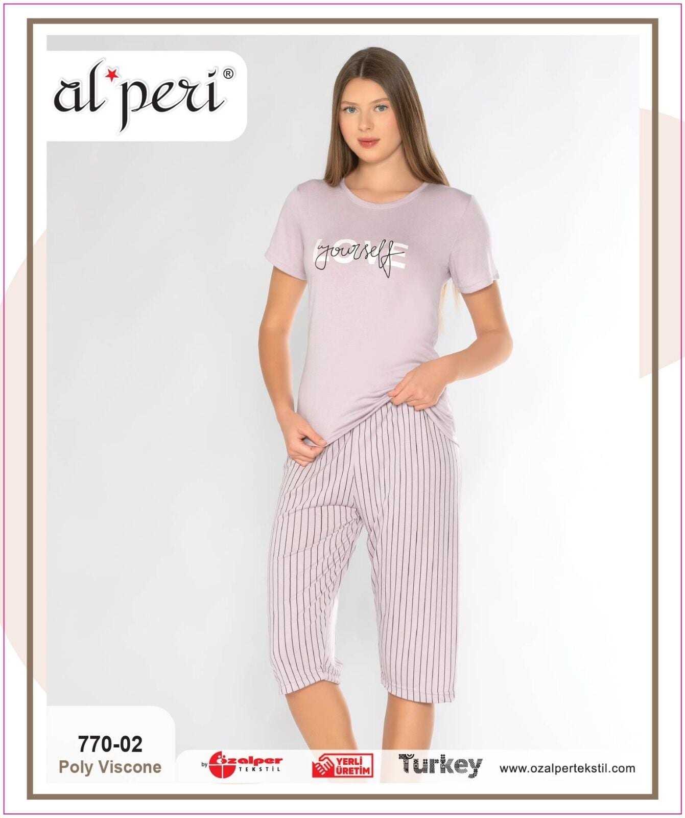 Alperi 770-02 (M-L-XL-XXL) Bayan Viskon Kısa Kollu Kapri Pijama Takım