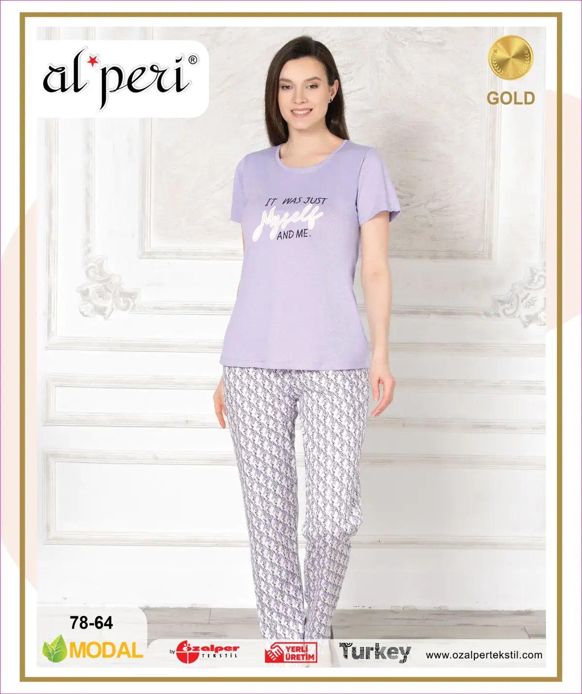 Alperi ALP78-64 (M-L-XL-XXL) Bayan Modal Kısa Kollu Pijama Takım