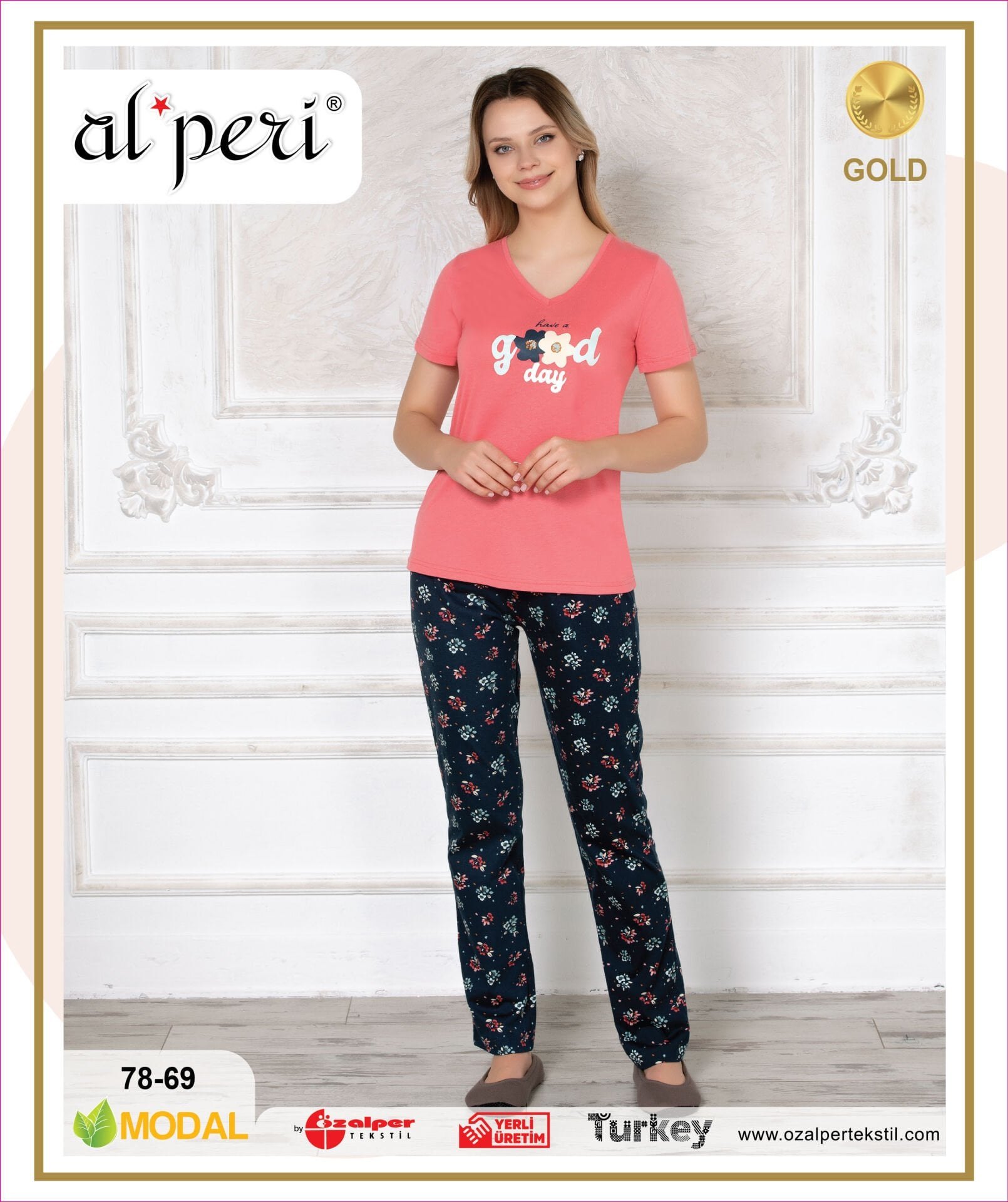 Alperi 78-69 (M-L-XL-XXL) Bayan Kısa Kollu Pijama Takım