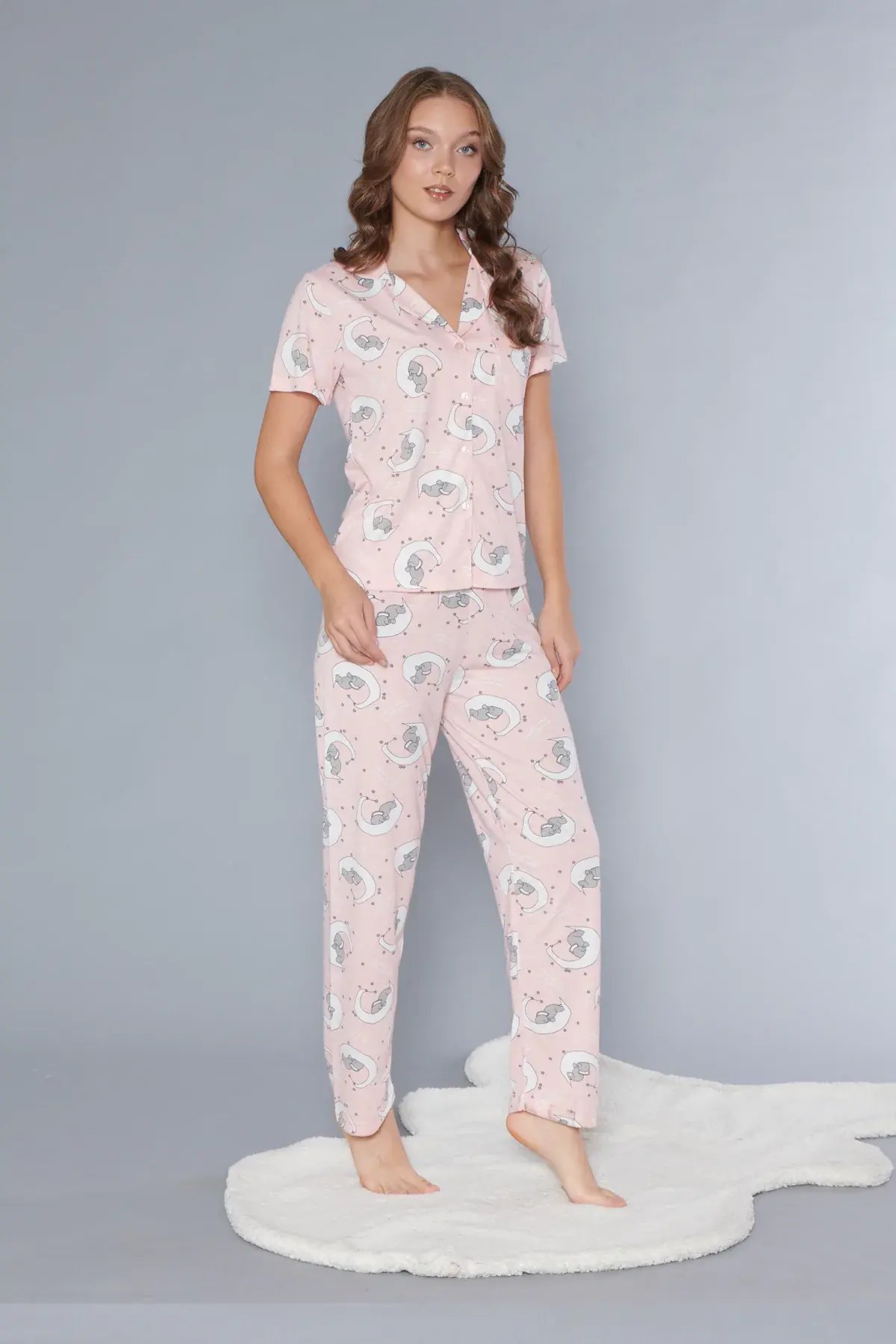 Alperi 780-103 (M-L-XL-XXL) Bayan Viskon Kısa Kollu Pijama Takım