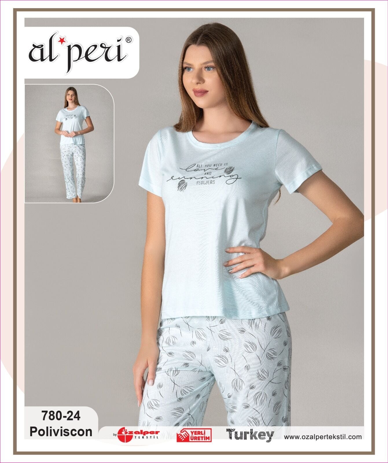 Alperi 780-24 (M-L-XL-XXL) Bayan Viskon Kısa Kollu Pijama Takım