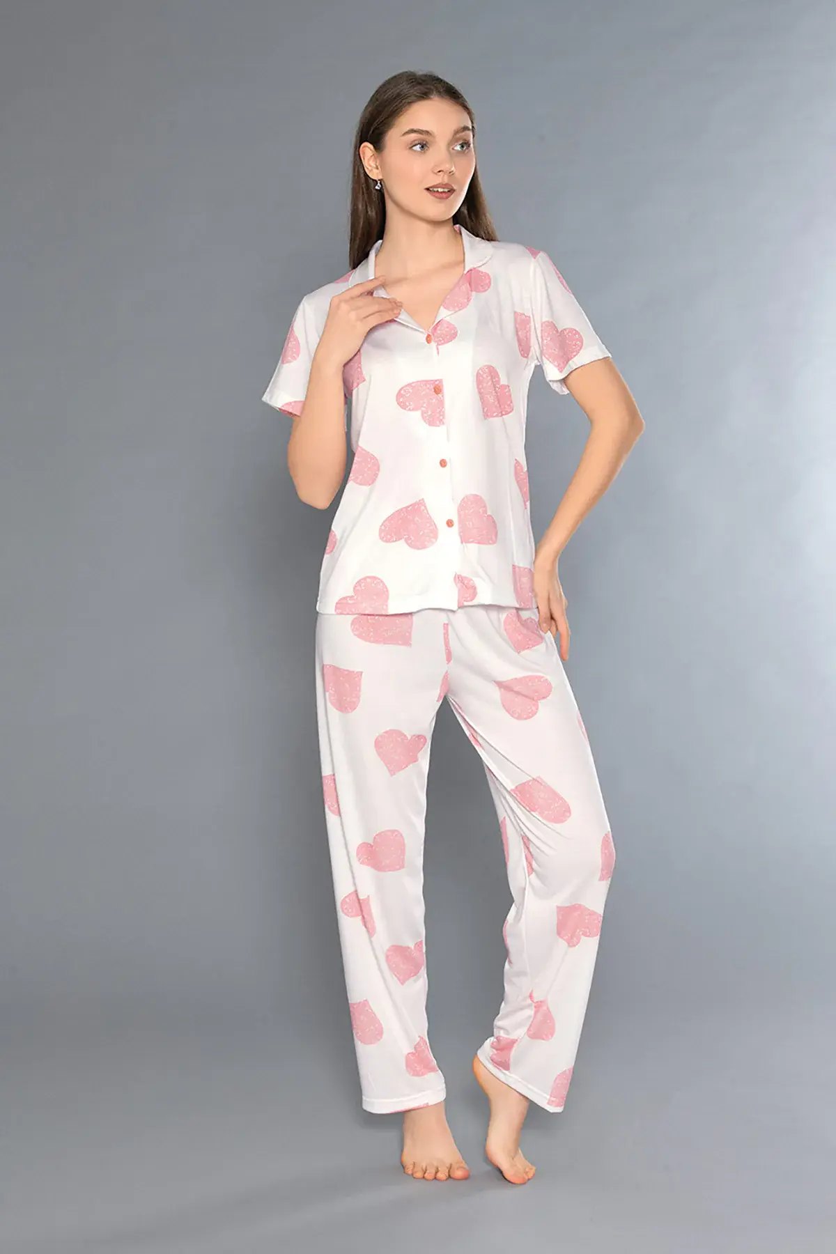 Alperi 780-50 (M-L-XL-XXL) Bayan Viskon Kısa Kollu Pijama Takım