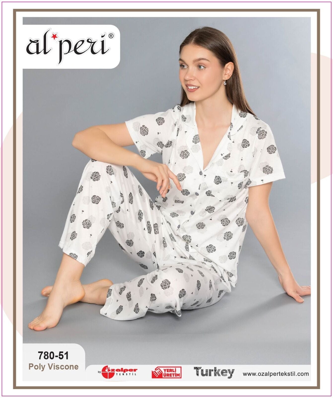 Alperi 780-51 (M-L-XL-XXL) Bayan Viskon Kısa Kollu Pijama Takım