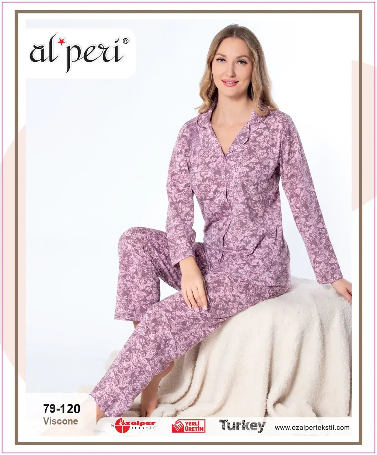 Alperi 79-120 (M-L-XL-XXL) Bayan Viskon Uzun Kollu Pijama Takım