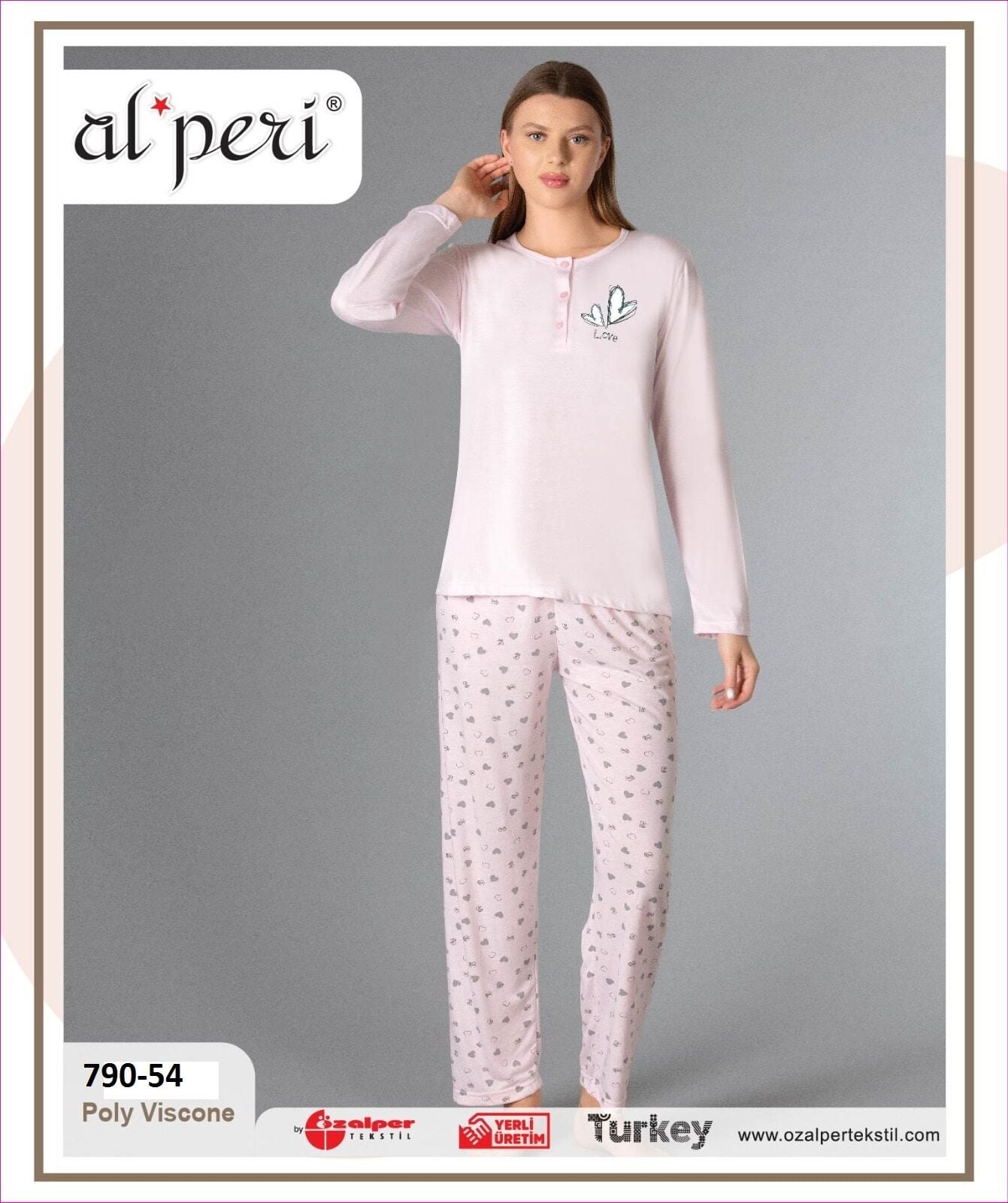 Alperi 790-54 (M-L-XL-XXL) Bayan Viskon Uzun Kollu Pijama Takım