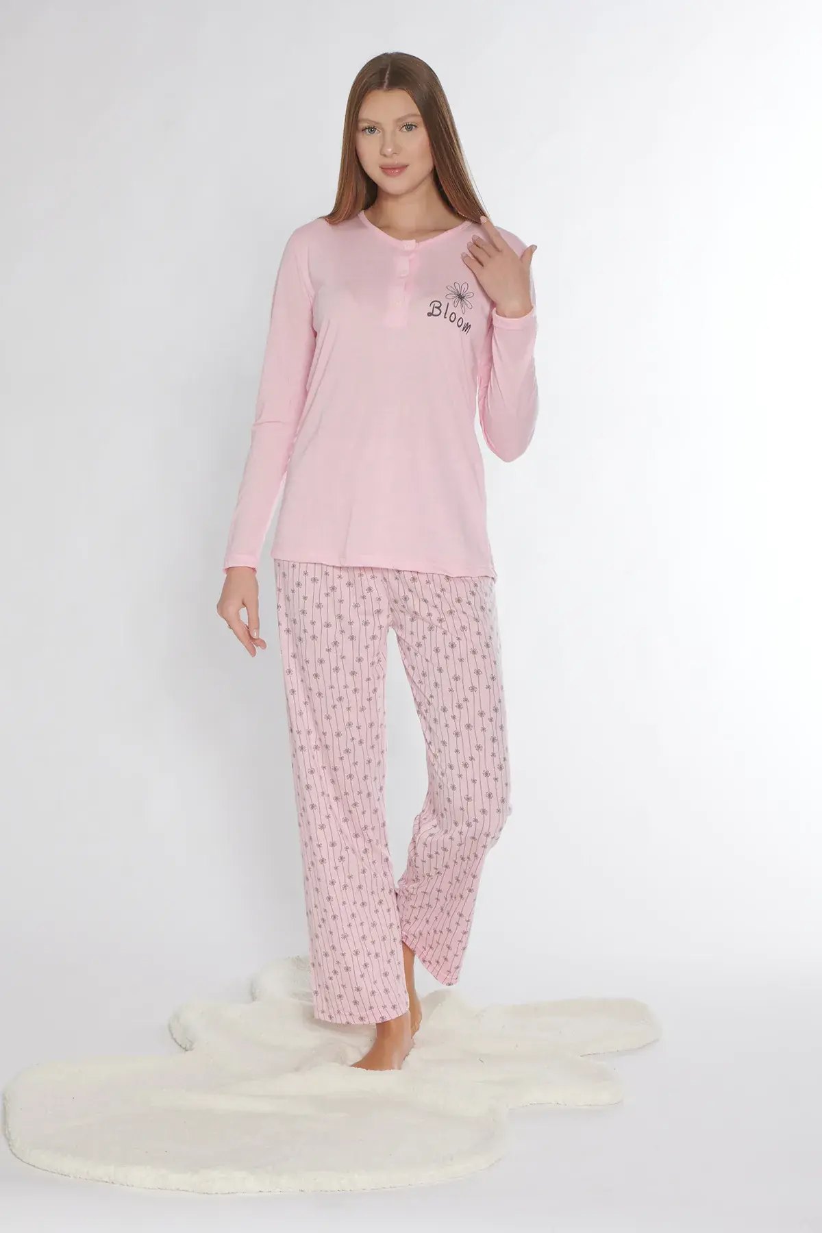 Alperi 790-76 (M-L-XL-XXL) Bayan Viskon Uzun Kollu Pijama Takım