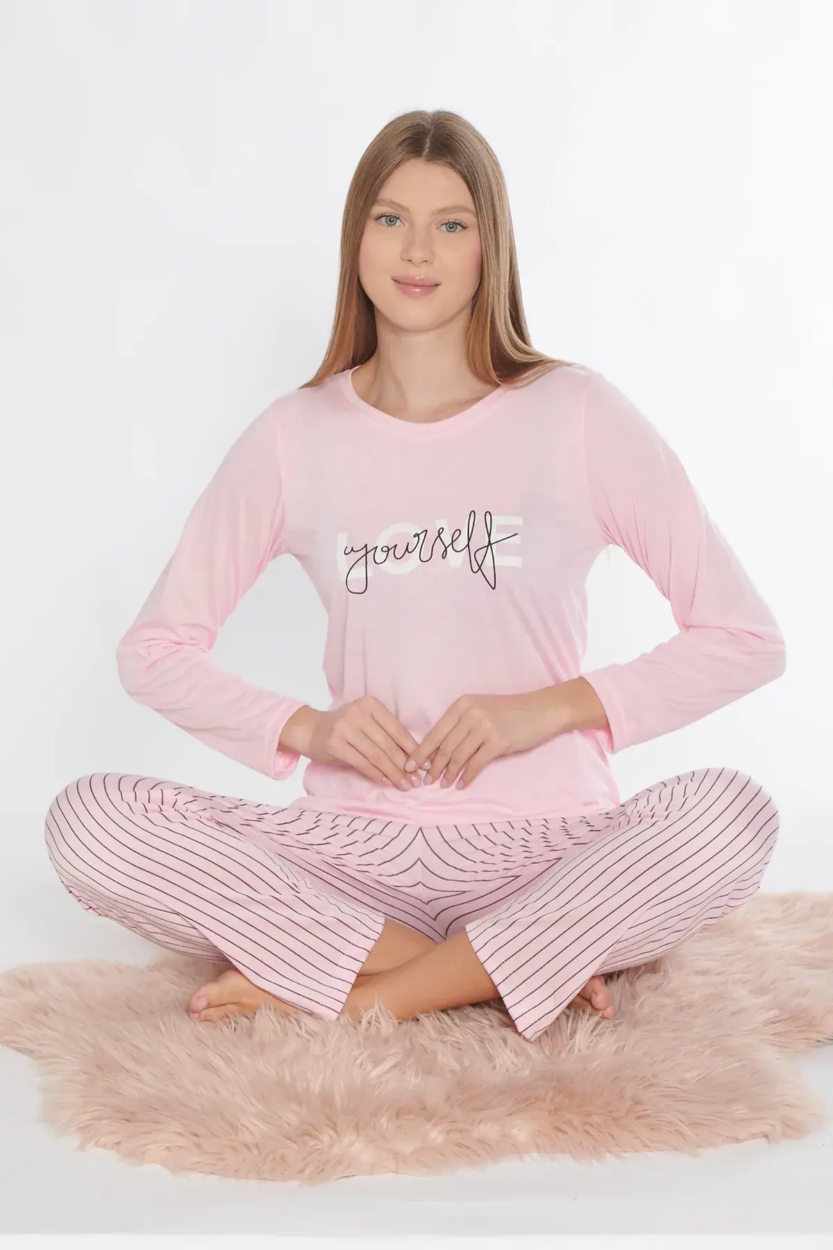 Alperi 790-83 (M-L-XL-XXL) Bayan Viskon Uzun Kollu Pijama Takım