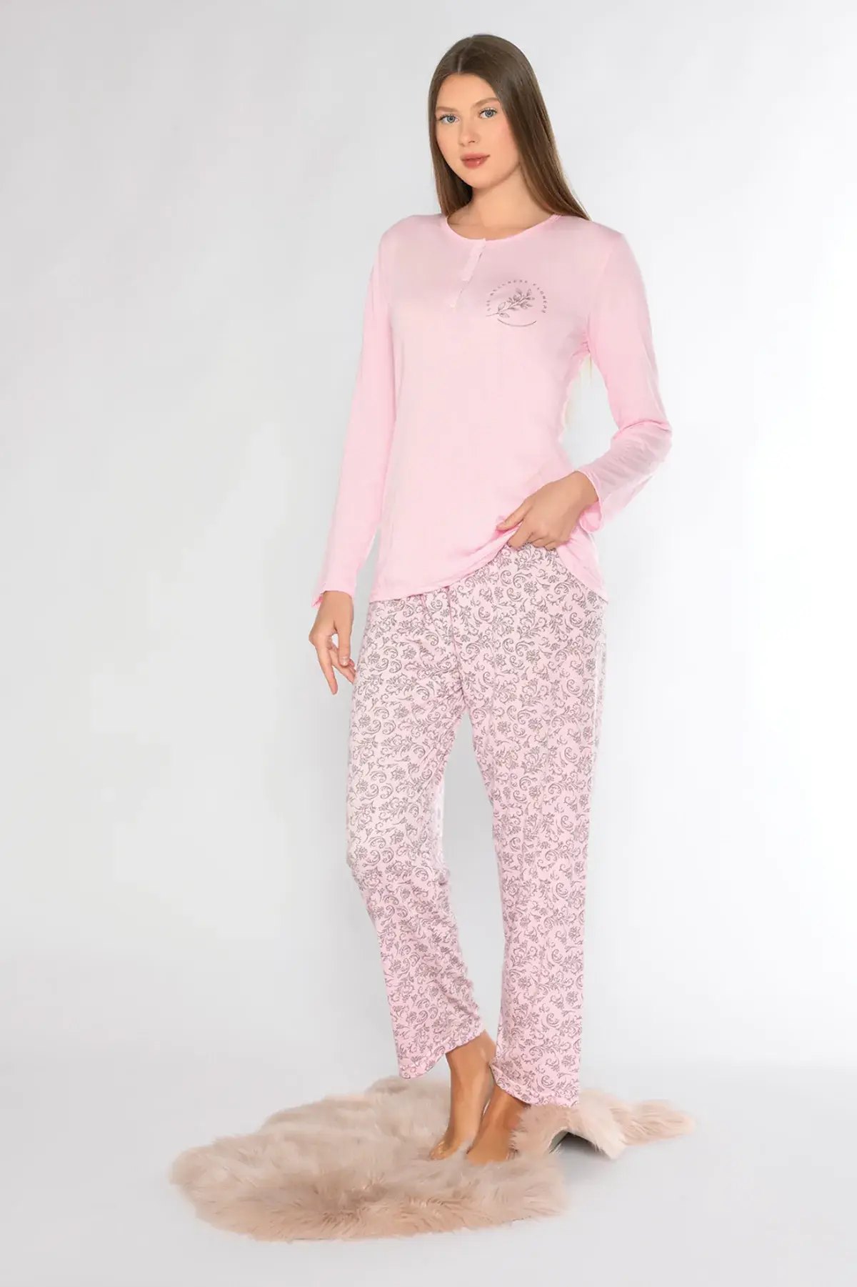 Alperi 790-91 (M-L-XL-XXL) Bayan Viskon Uzun Kollu Pijama Takım