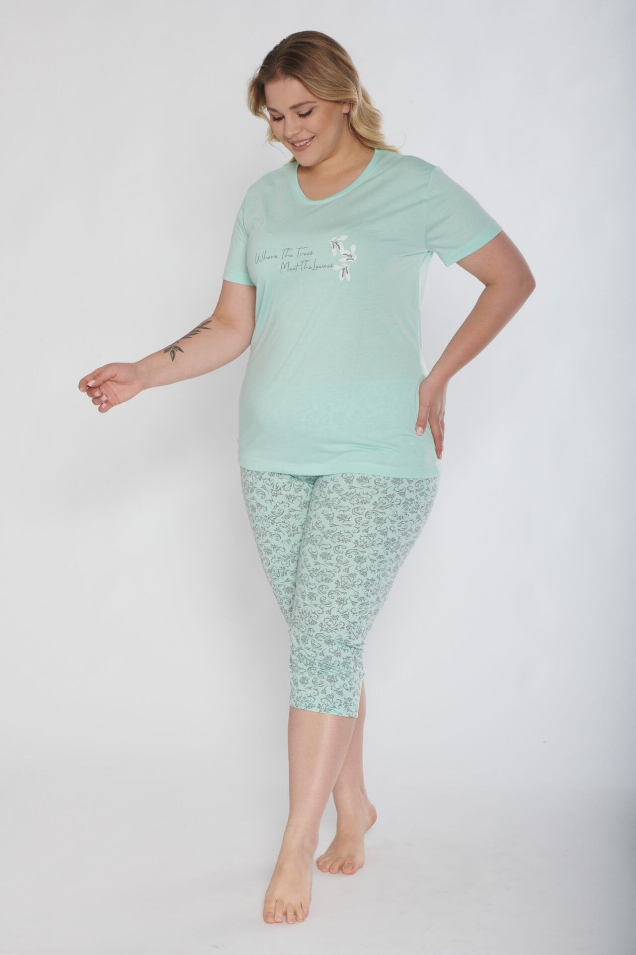 Alperi B770-01 (3XL-4XL-5XL-6XL) Bayan Kısa Kollu Kapri Pijama Takım