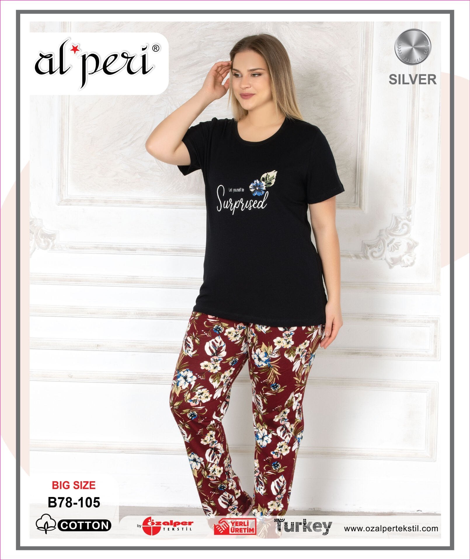 Alperi B78-105 (3XL-4XL-5XL-6XL) Bayan Kısa Kollu Pijama Takım