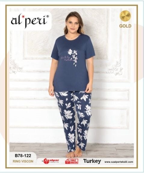 Alperi B78-122 (3XL-4XL-5XL-6XL) Bayan Kısa Kollu Pijama Takım