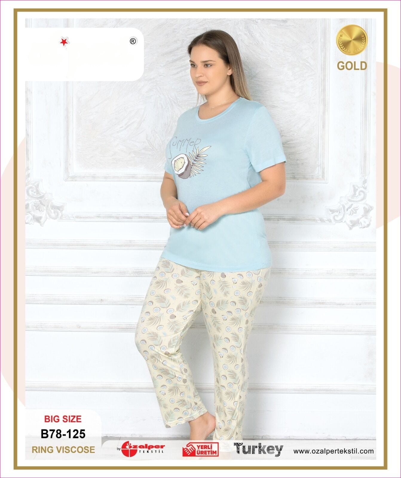 Alperi B78-125 (3XL-4XL-5XL-6XL) Bayan Viskon Kısa Kollu Pijama Takım