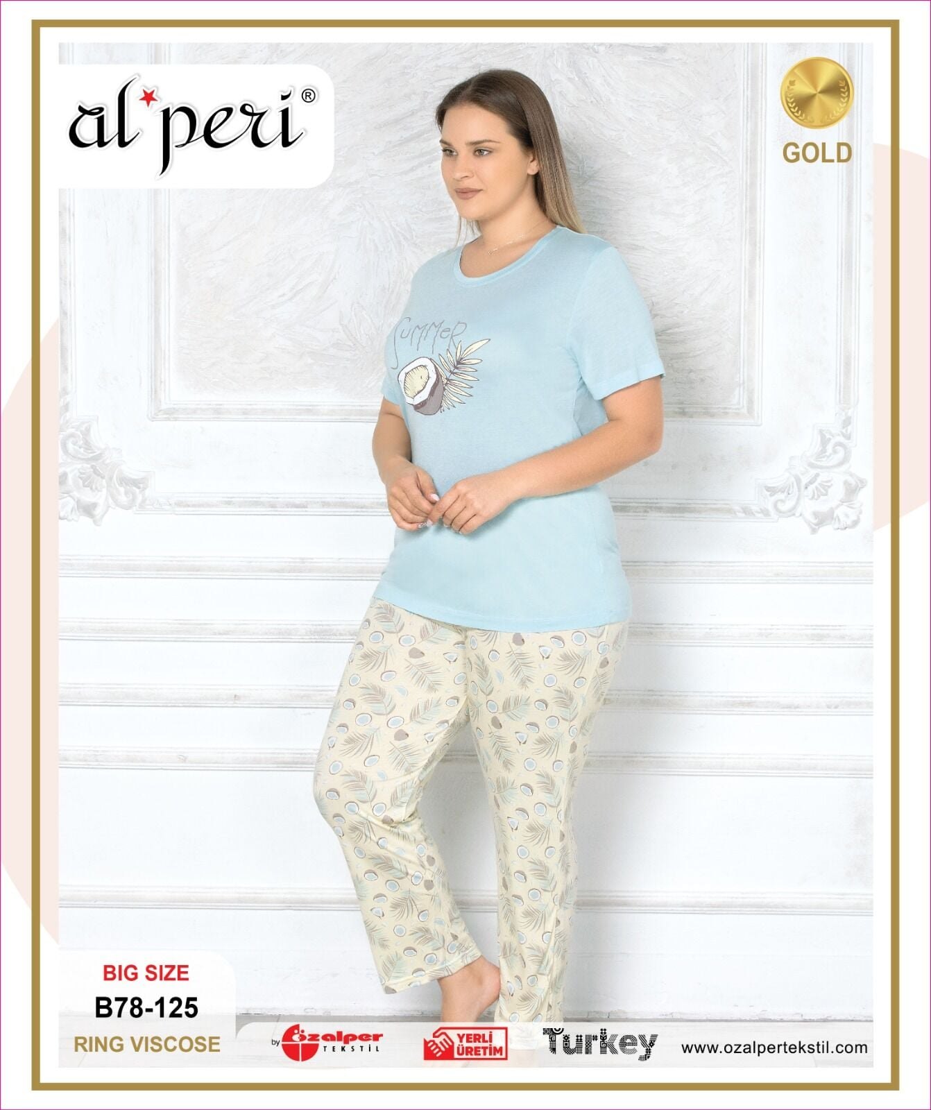 Alperi B78-125 (3XL-4XL-5XL-6XL) Bayan Viskon Kısa Kollu Pijama Takım