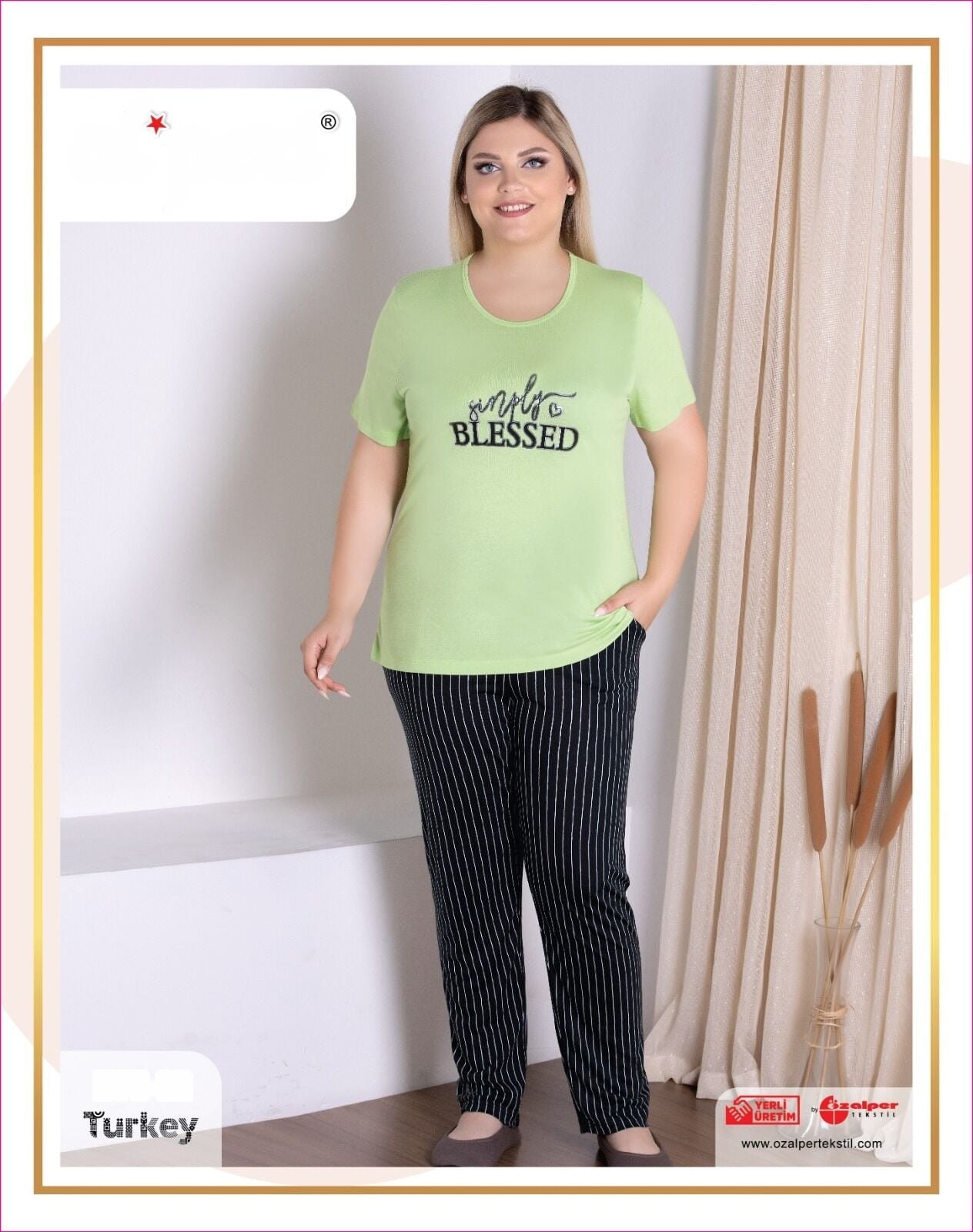 Alperi B78-92 (3XL-4XL-5XL-6XL) Bayan Kısa Kollu Pijama Takım