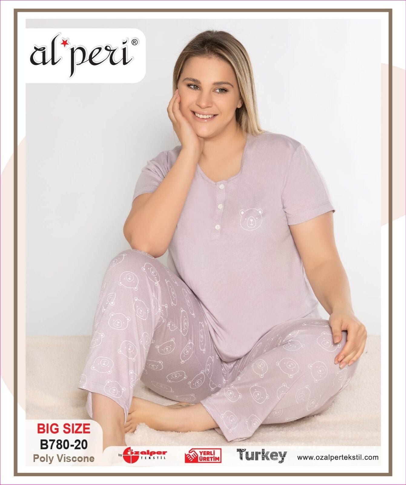 Alperi B780-20 (3XL-4XL-5XL-6XL) Bayan Viskon Kısa Kollu Pijama Takım
