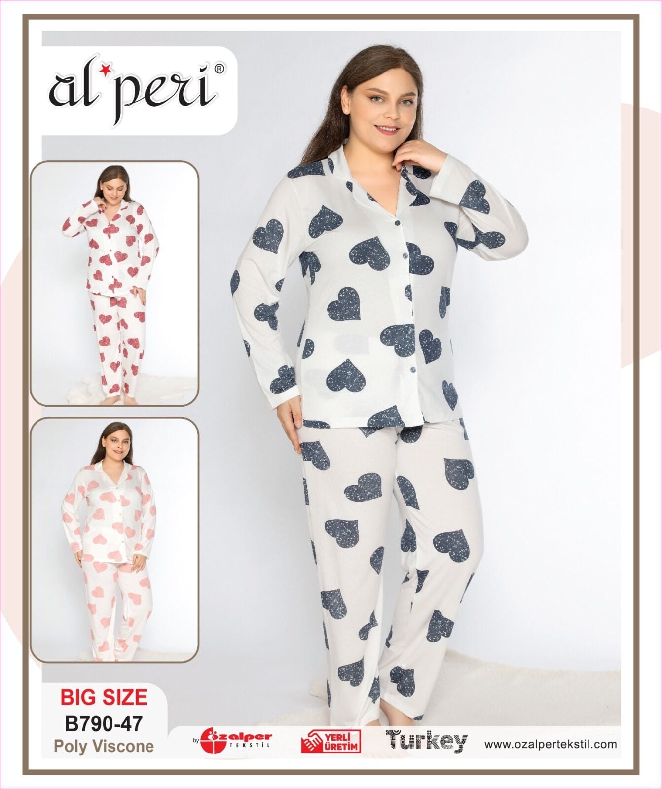 Alperi B790-47 (3XL-4XL-5XL-6XL) Bayan Viskon Uzun Kollu Pijama Takım