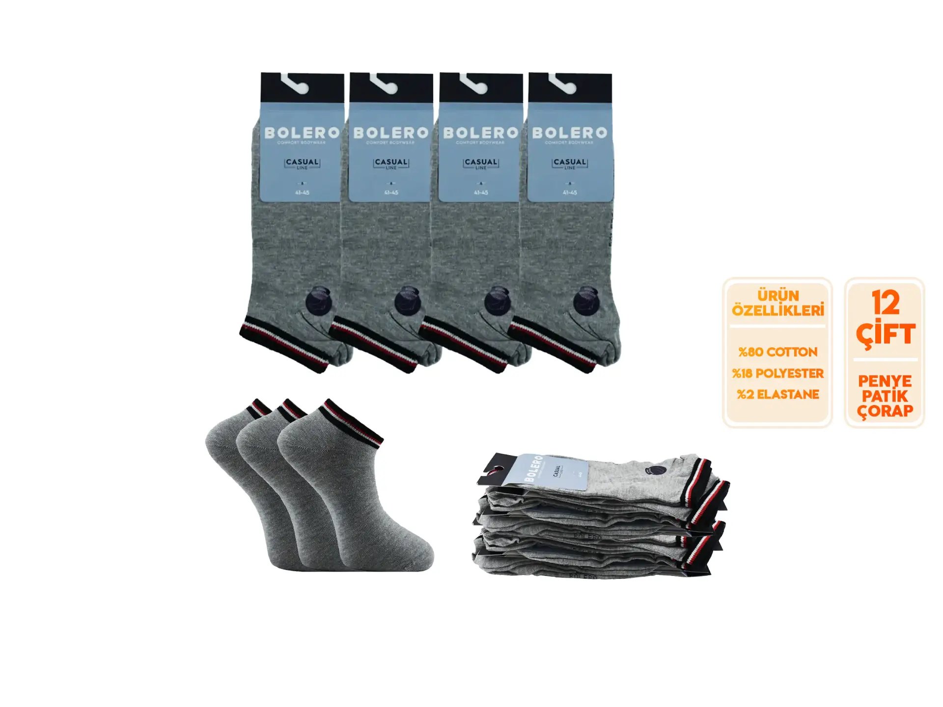 Bolero E-20-9 (41-45 NO) Dikişsiz Erkek Penye Patik Çorap