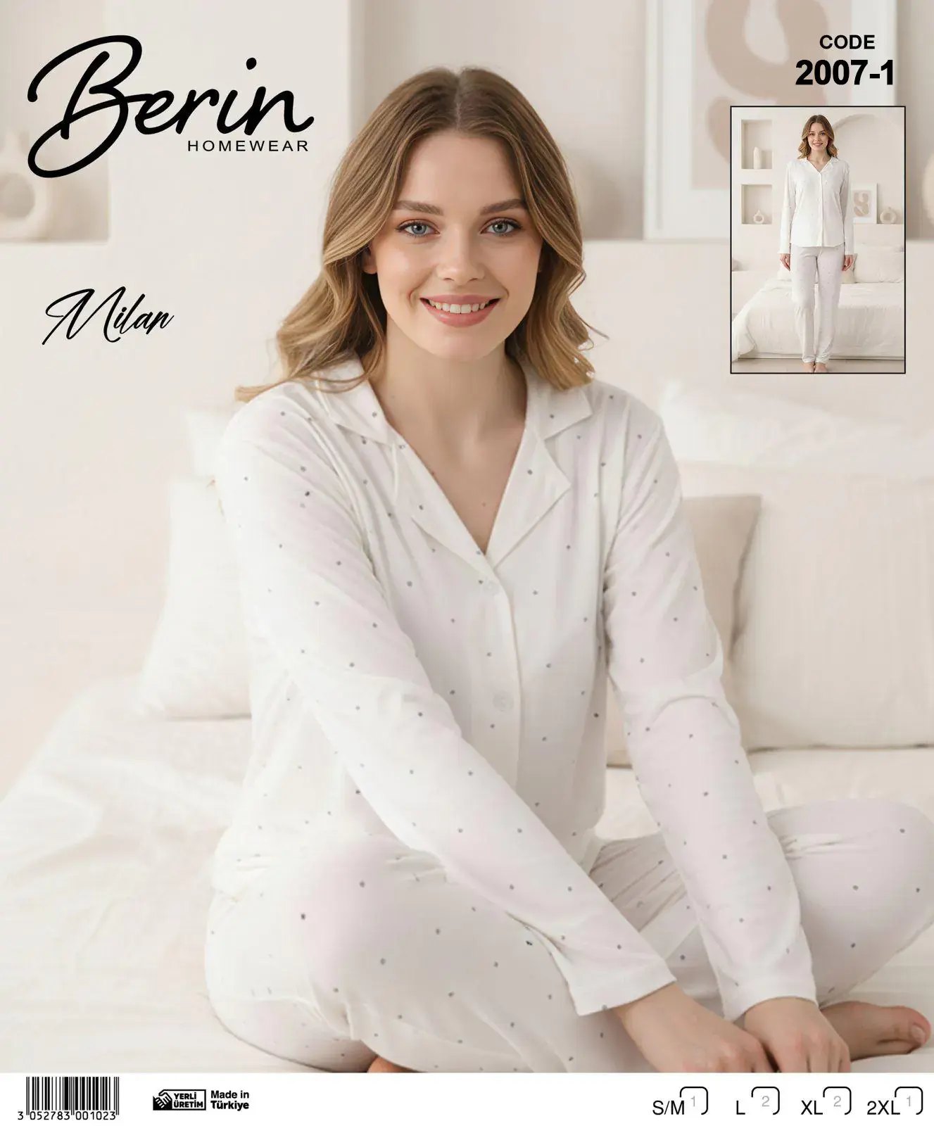 Berin 2007-1 (M-L-XL-XXL) Bayan Uzun Kollu Milan Pijama Takımı