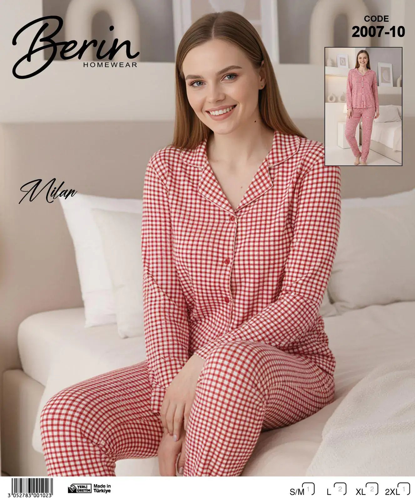 Berin 2007-10 (M-L-XL-XXL) Bayan Uzun Kollu Milan Pijama Takımı