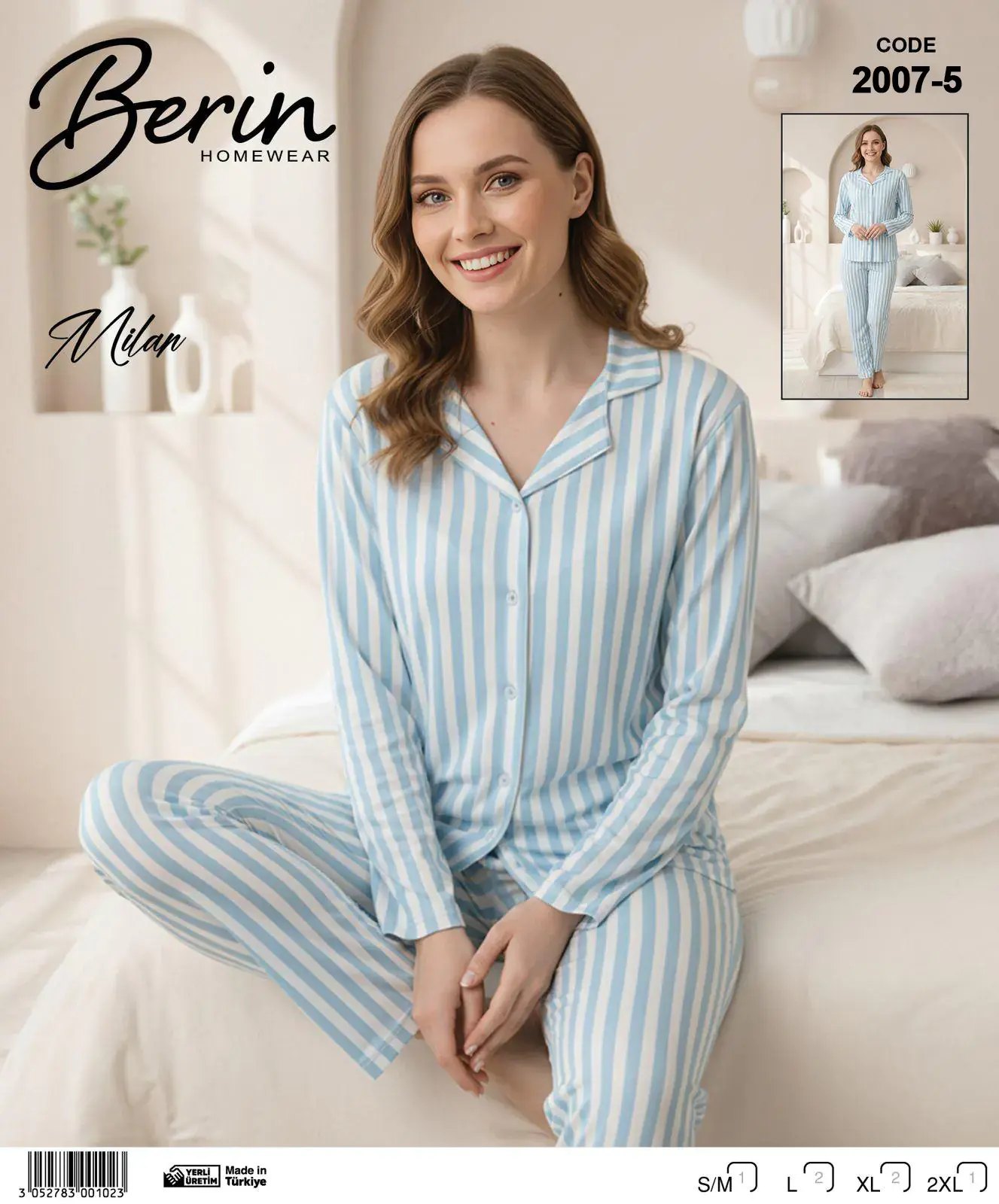 Berin 2007-5 (M-L-XL-XXL) Bayan Uzun Kollu Milan Pijama Takımı