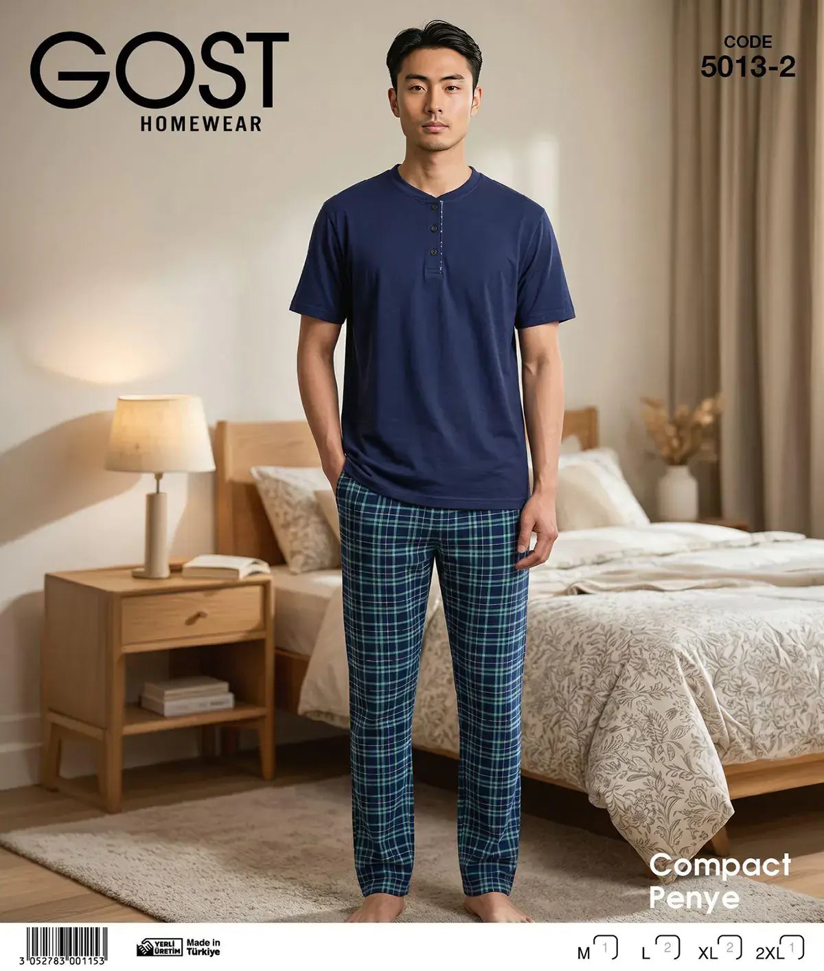 Berin 5013-2 (M-L-XL-XXL) Kısa Kollu Erkek Pijama Takım