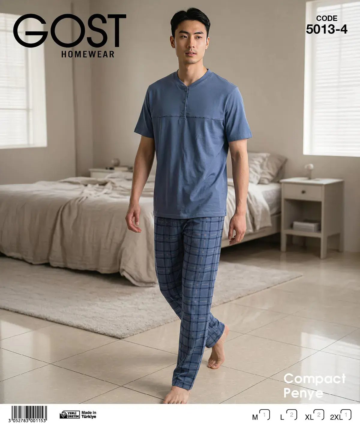 Berin 5013-4 (M-L-XL-XXL) Kısa Kollu Erkek Pijama Takım