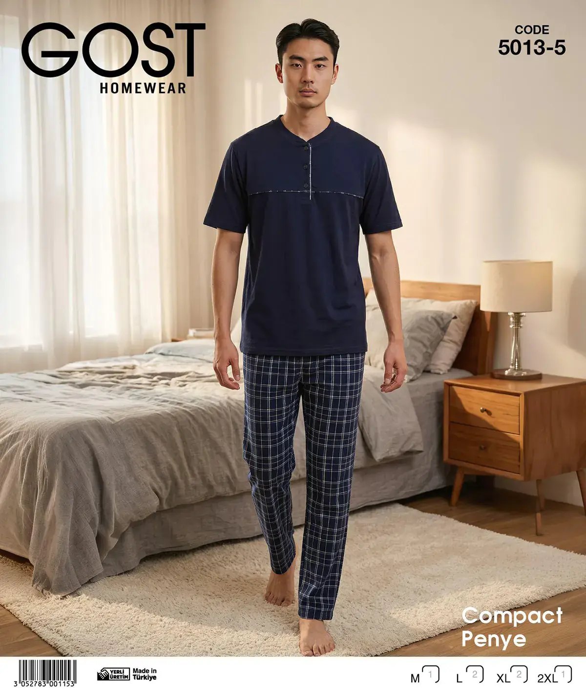 Berin 5013-5 (M-L-XL-XXL) Kısa Kollu Erkek Pijama Takım