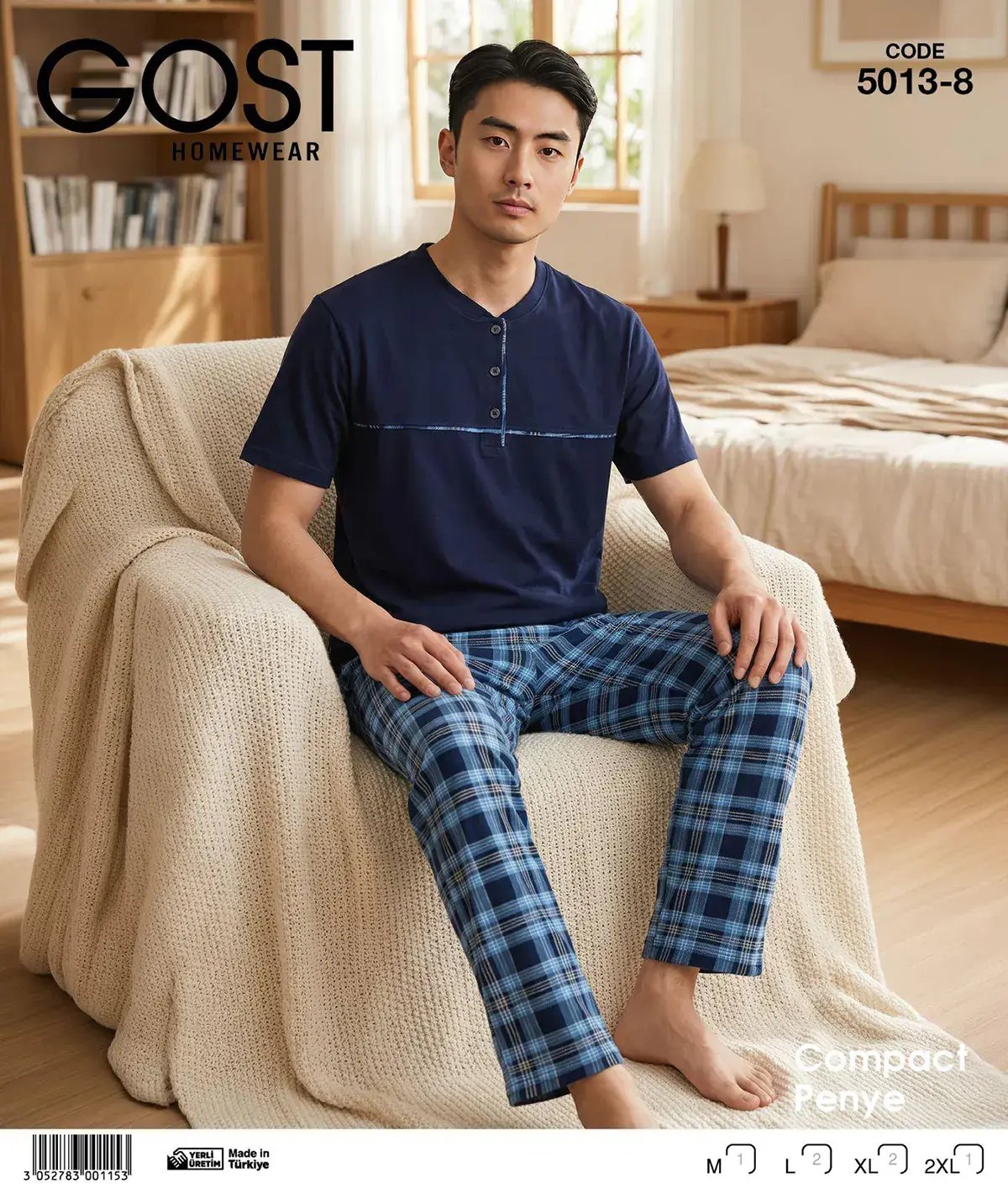 Berin 5013-8 (M-L-XL-XXL) Kısa Kollu Erkek Pijama Takım