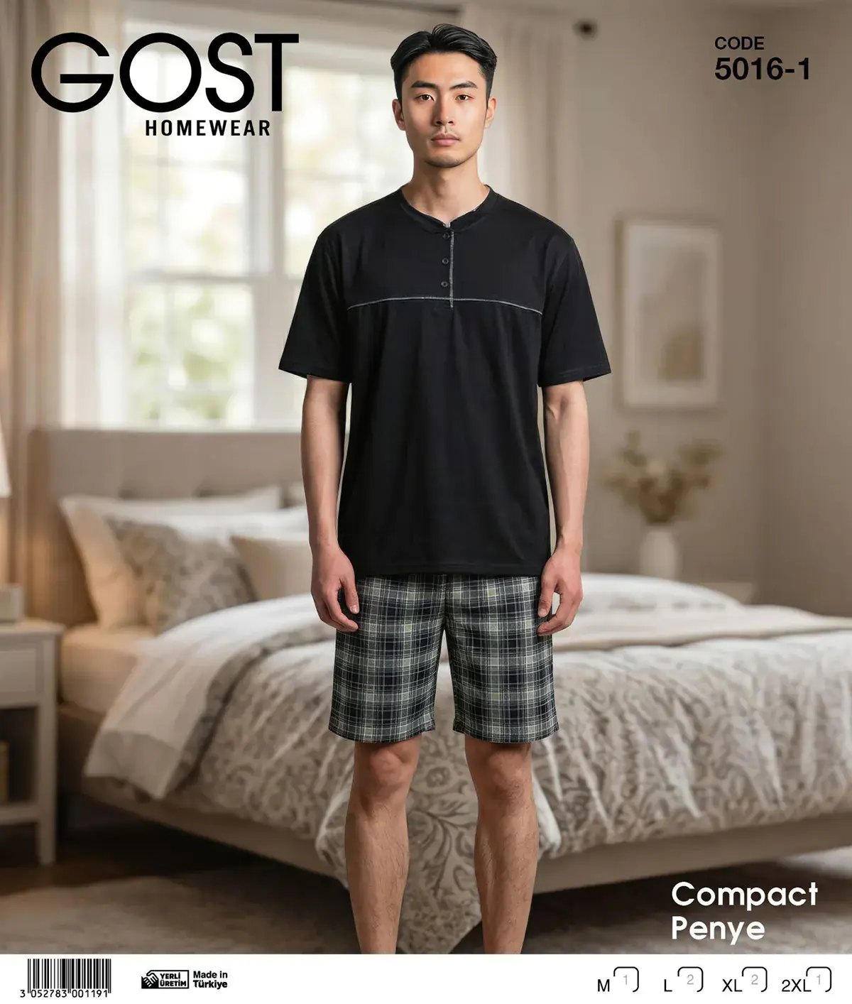 Berin 5016-1 (M-L-XL-XXL) Kısa Kollu Şortlu Erkek Pijama Takım