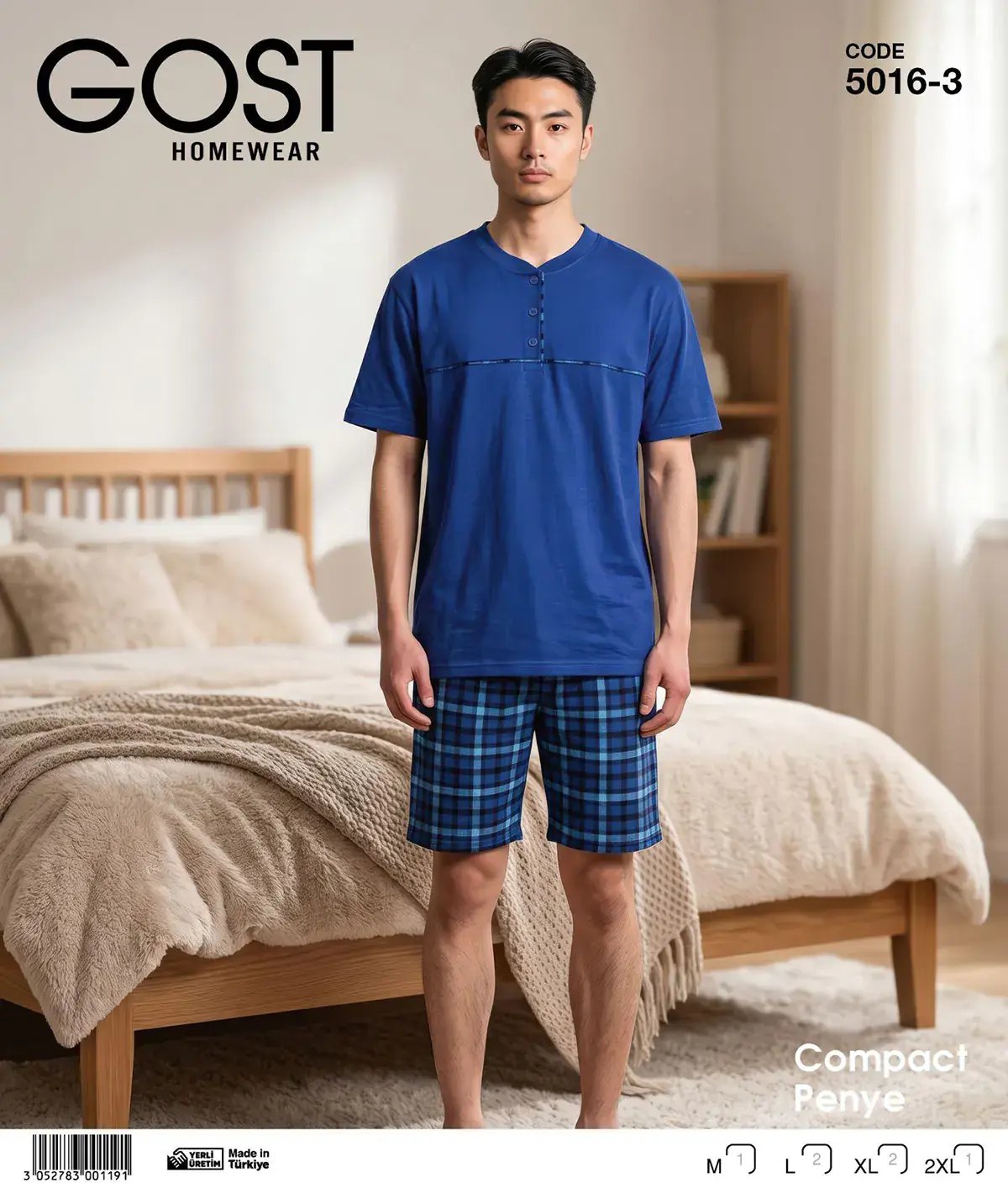 Berin 5016-3 (M-L-XL-XXL) Kısa Kollu Şortlu Erkek Pijama Takım