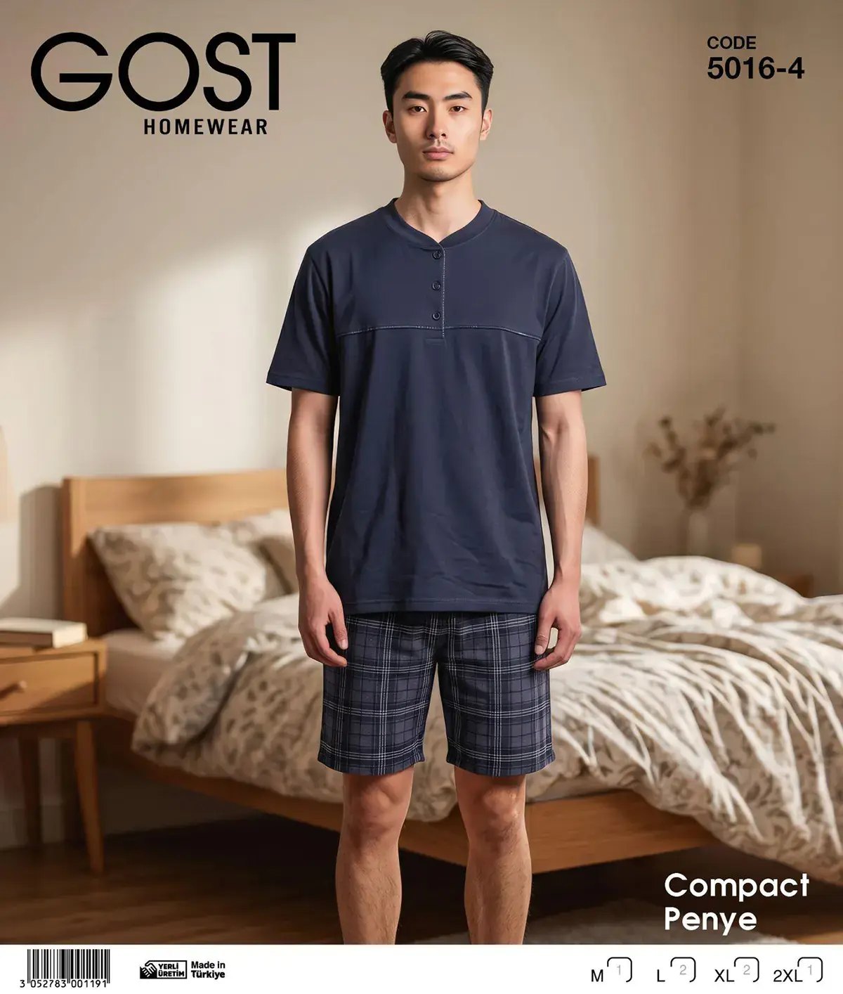 Berin 5016-4 (M-L-XL-XXL) Kısa Kollu Şortlu Erkek Pijama Takım