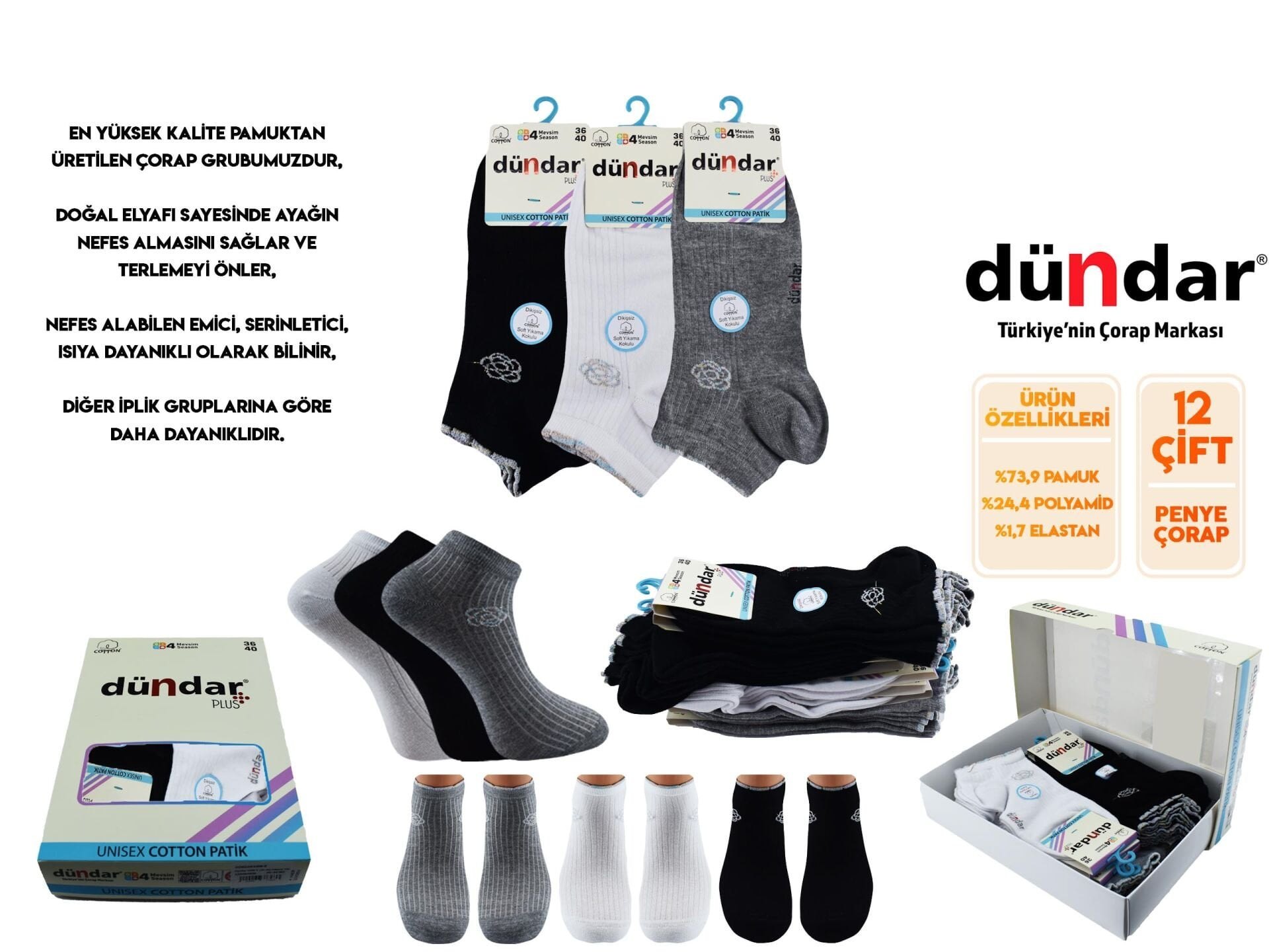 Dündar 4308-17 (36-40) Dikişsiz Yıkamalı Kokulu Bayan Penye Patik Çorap