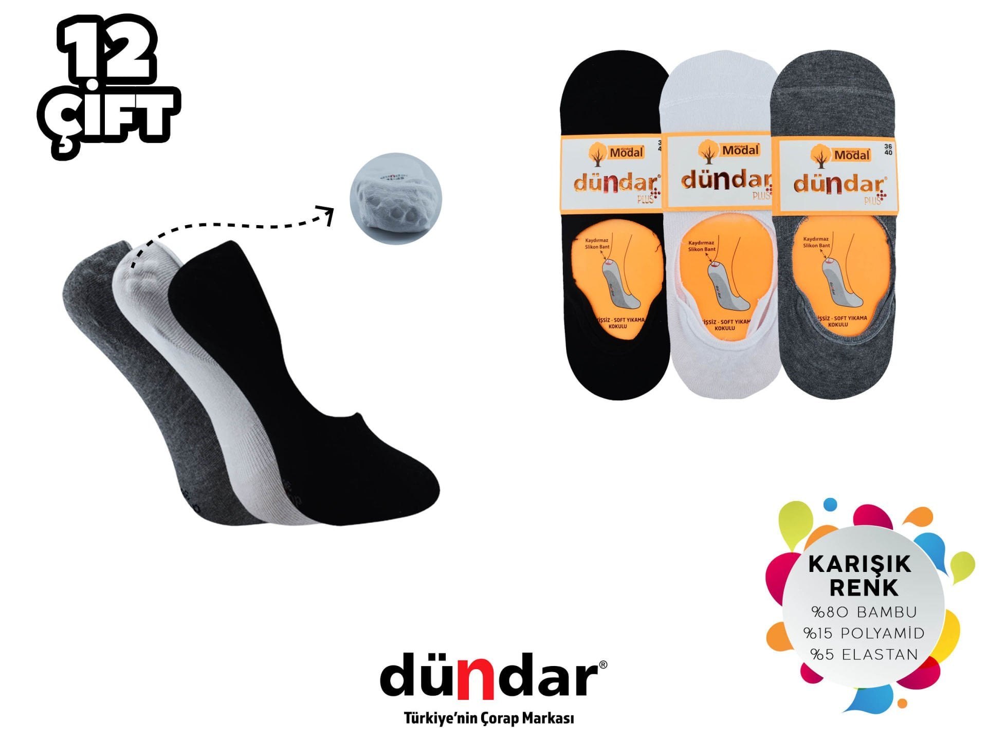Dündar Dikişsiz Yıkamalı Kokulu Bayan Likralı Modal Babet Çorap