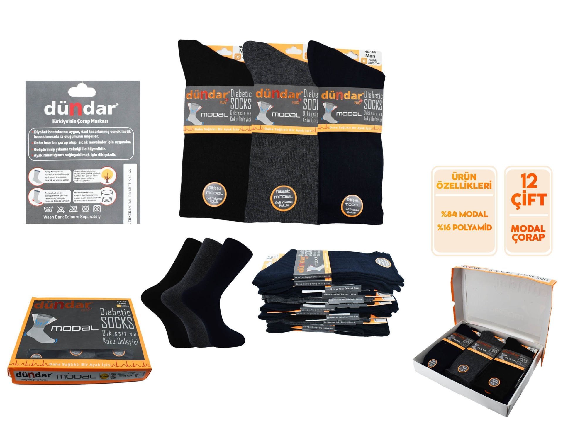 Dündar Dikişsiz Yıkamalı Kokulu Erkek Modal Diyabetik Şeker Çorabı