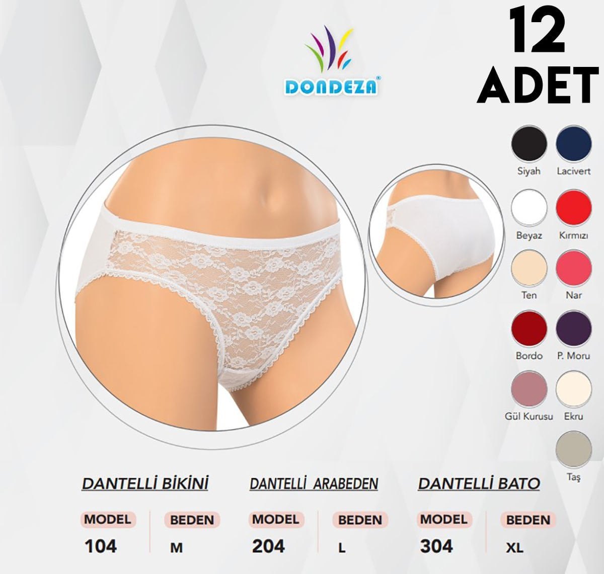 Dondeza 204 Dantelli Bayan Ara Beden Külot