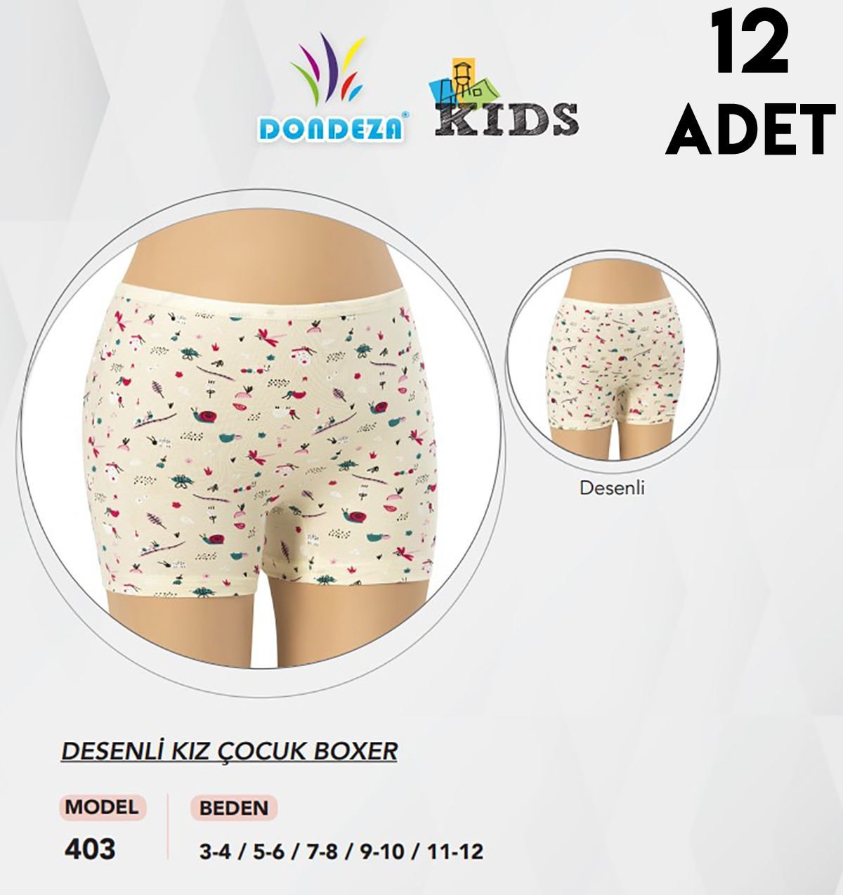Dondeza 403 Desenli Kız Çocuk Boxer