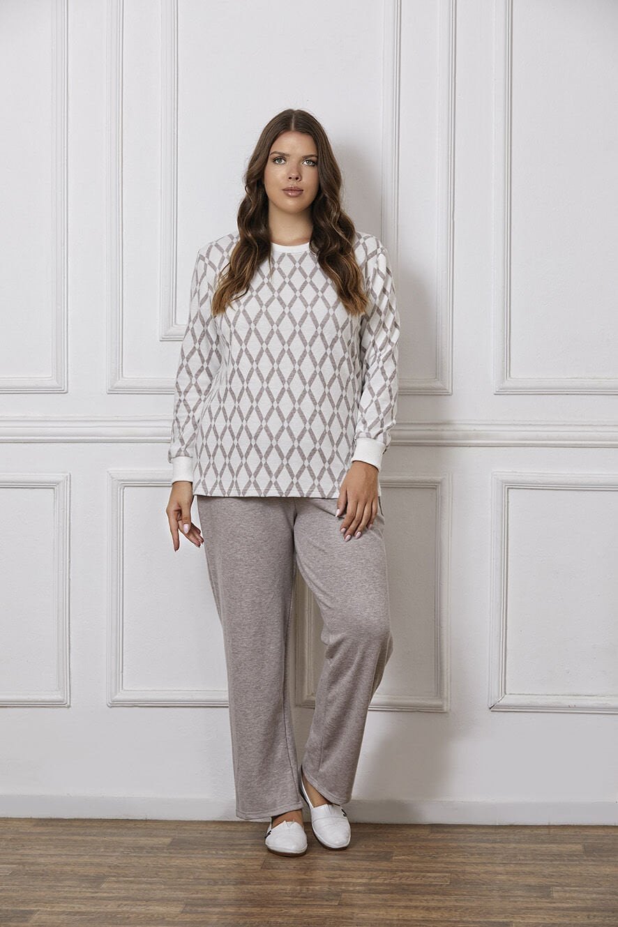 Dowry B09-123 (2XL-3XL-4XL-5XL) Uzun Kollu Bayan Pijama Takımı