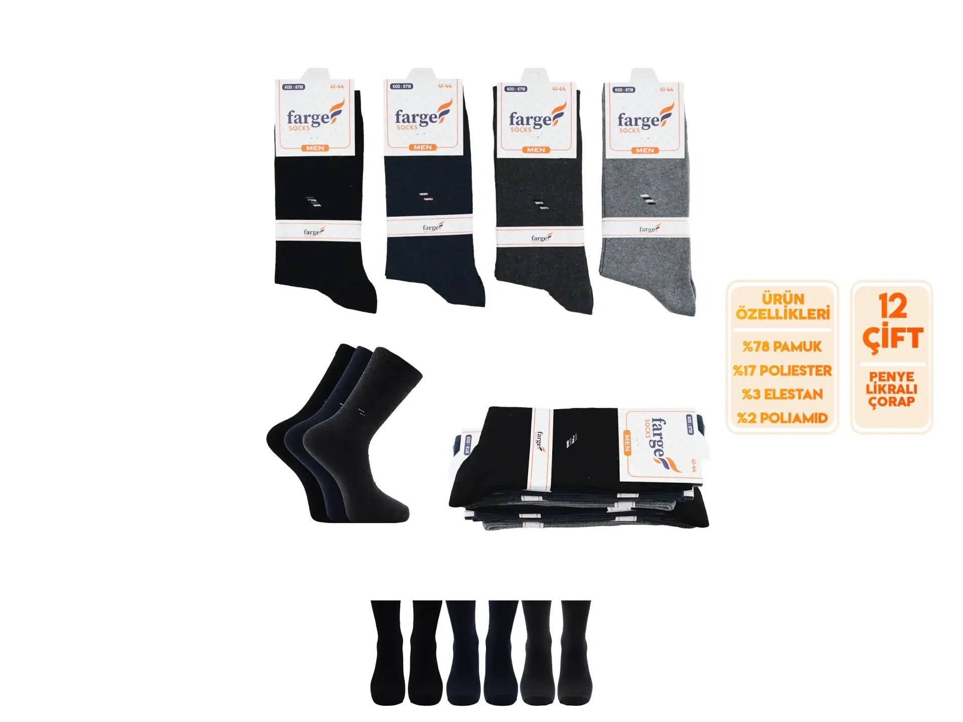 Farge (41-44) Erkek Penye Likralı Çorap
