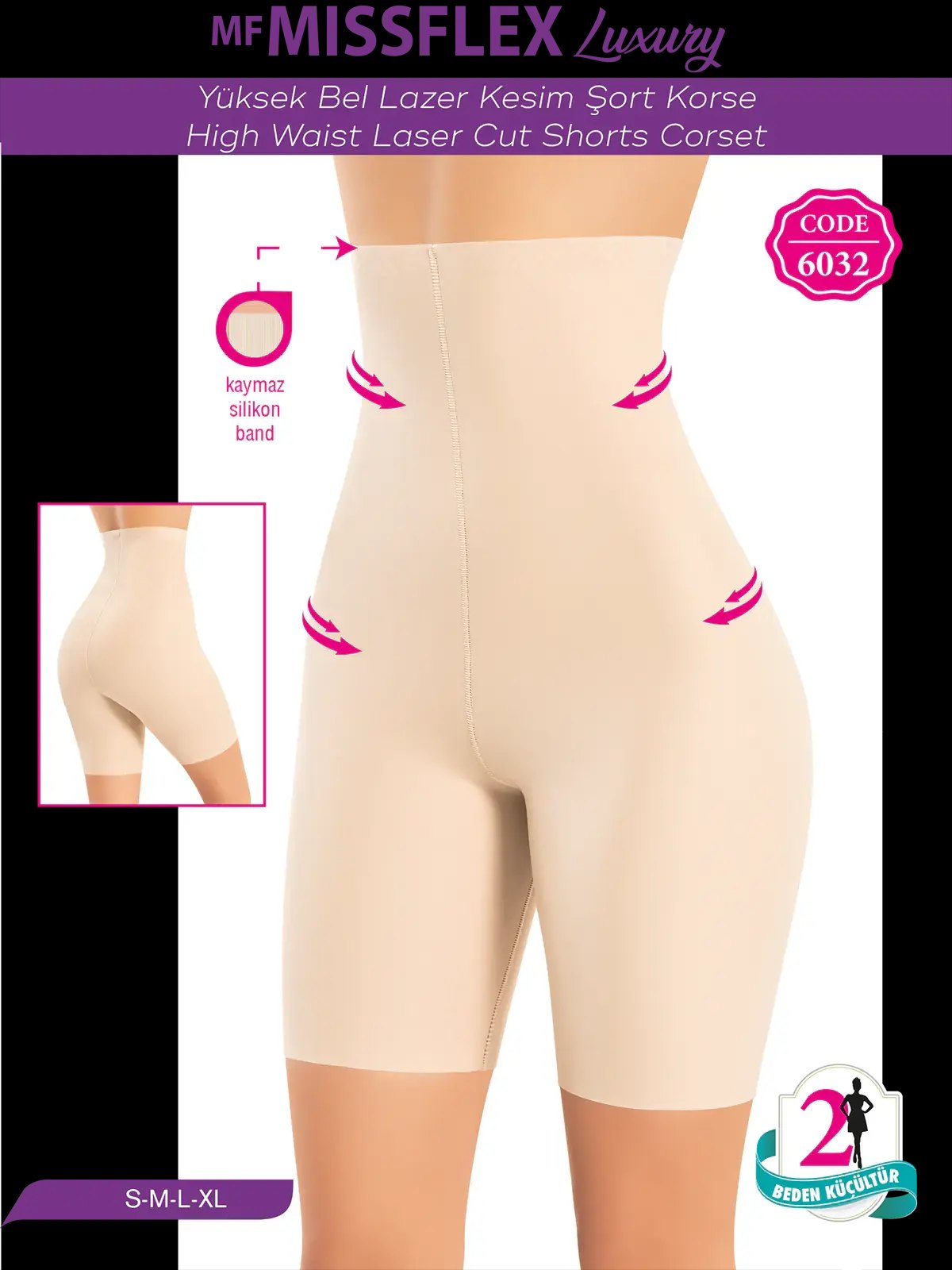 MF MISS FLEX 6032 Lazer Kesim Yüksek Bel Şort Korse