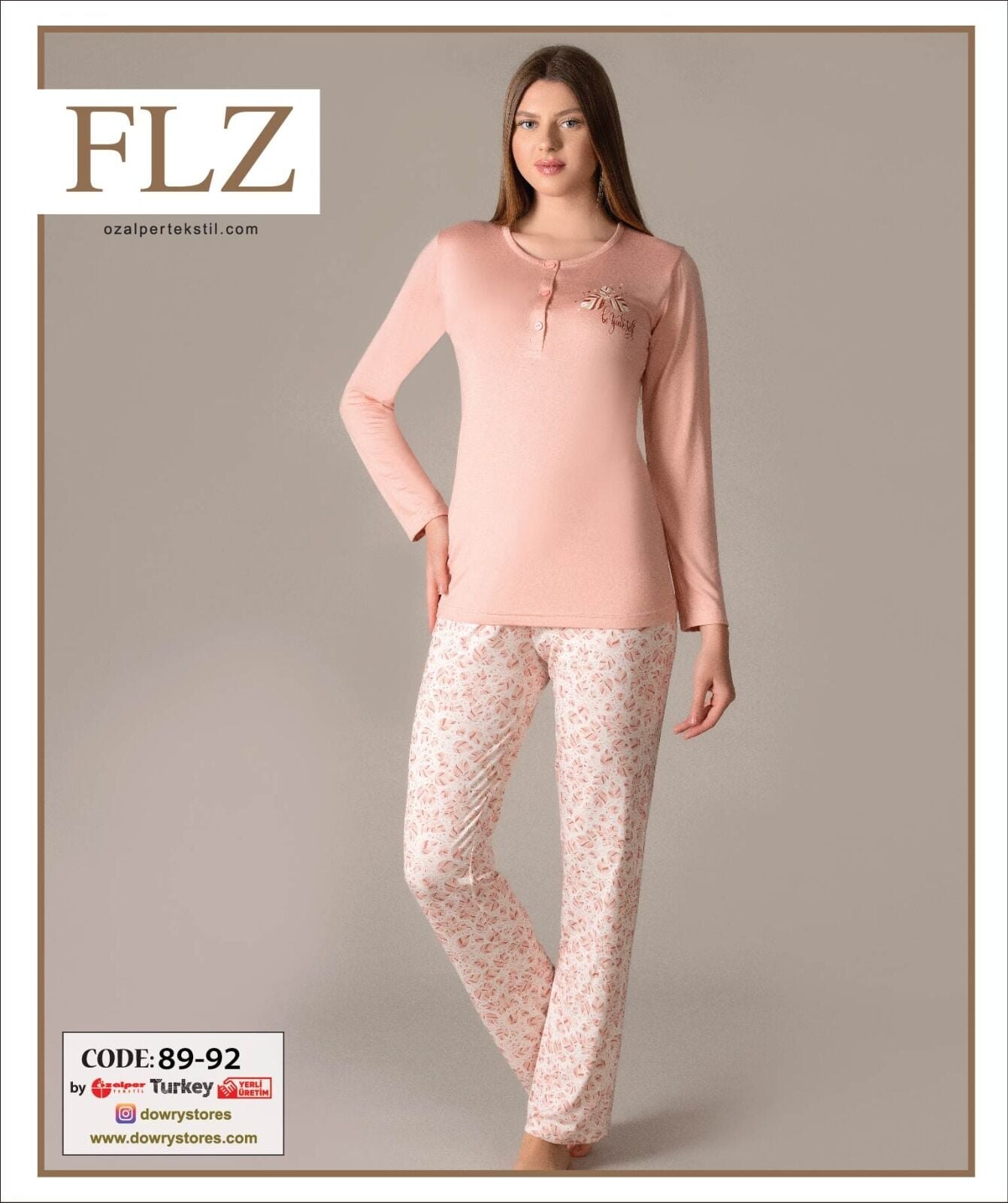 Flz 89-92 (S-M-L-XL) Uzun Kollu Bayan Pijama Takımı