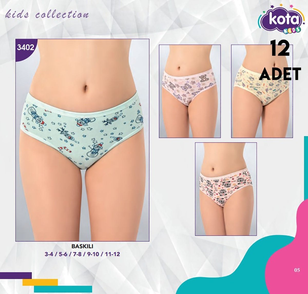 Kota 3402 Baskılı Kız Çocuk Külot