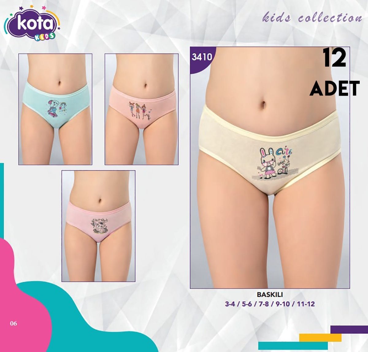 Kota 3410 Parça Baskılı Kız Çocuk Külot