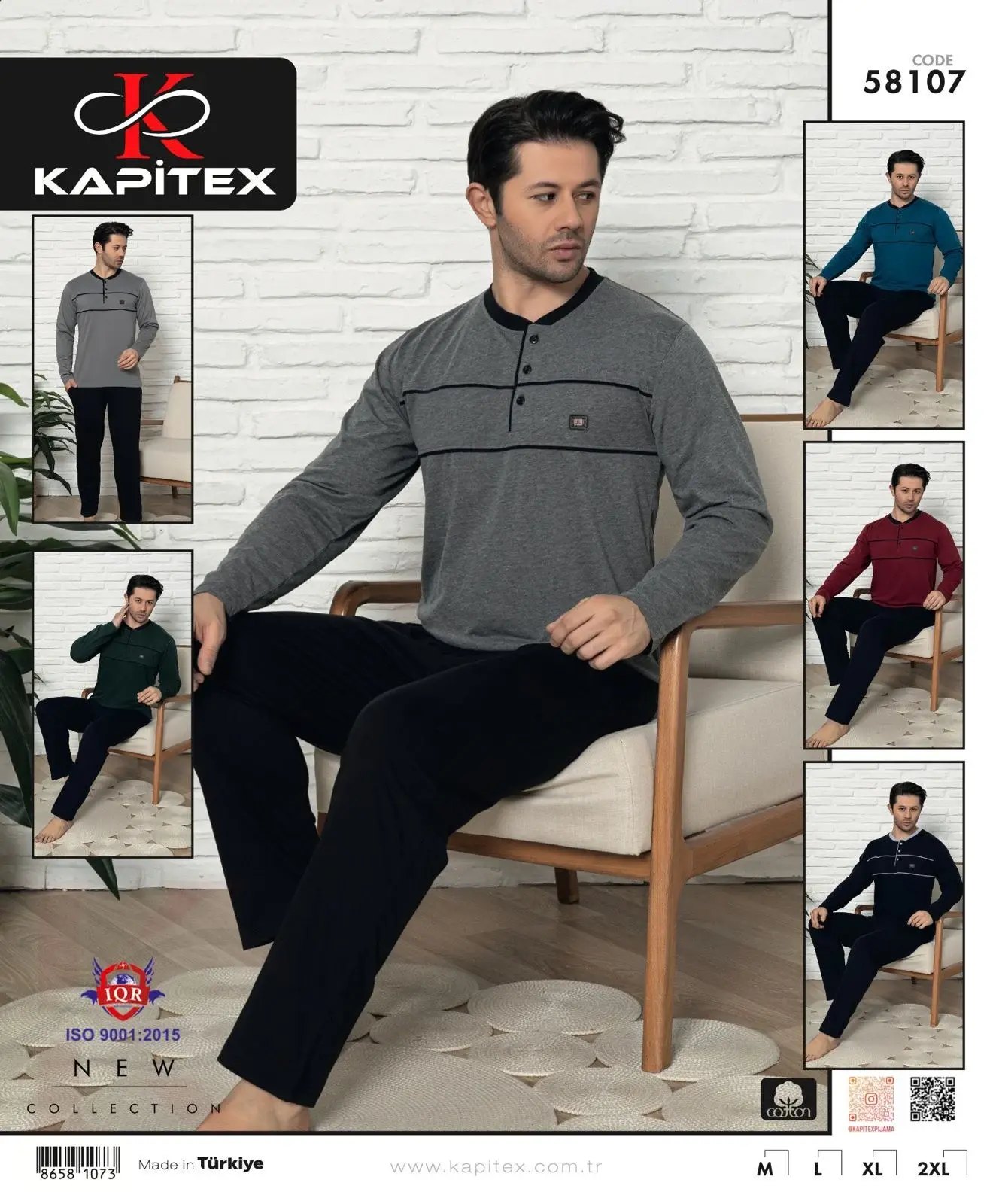 Kapitex 58107 (M-L-XL-XXL) Erkek Uzun Kollu Pijama Takım