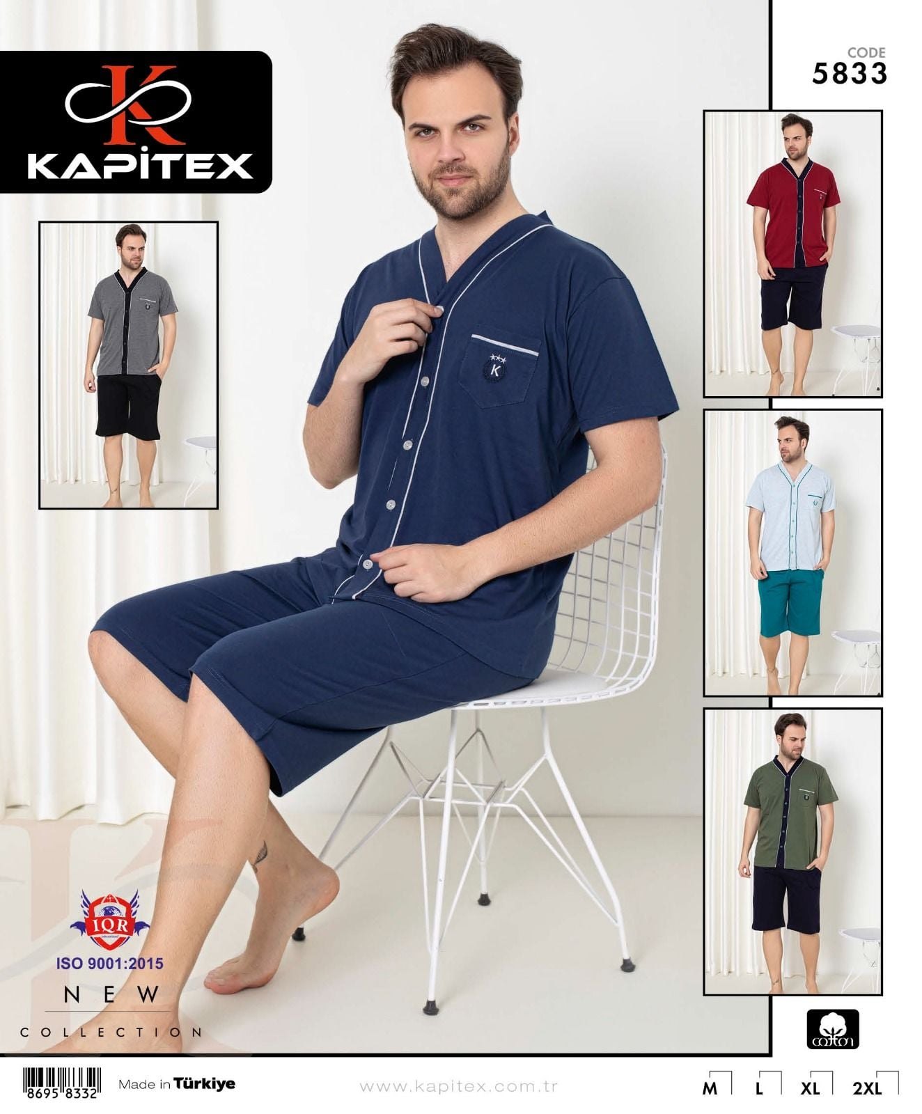Kapitex 5833 Erkek Kısa Kol Boydan Düğmeli Kapri Pijama Takım