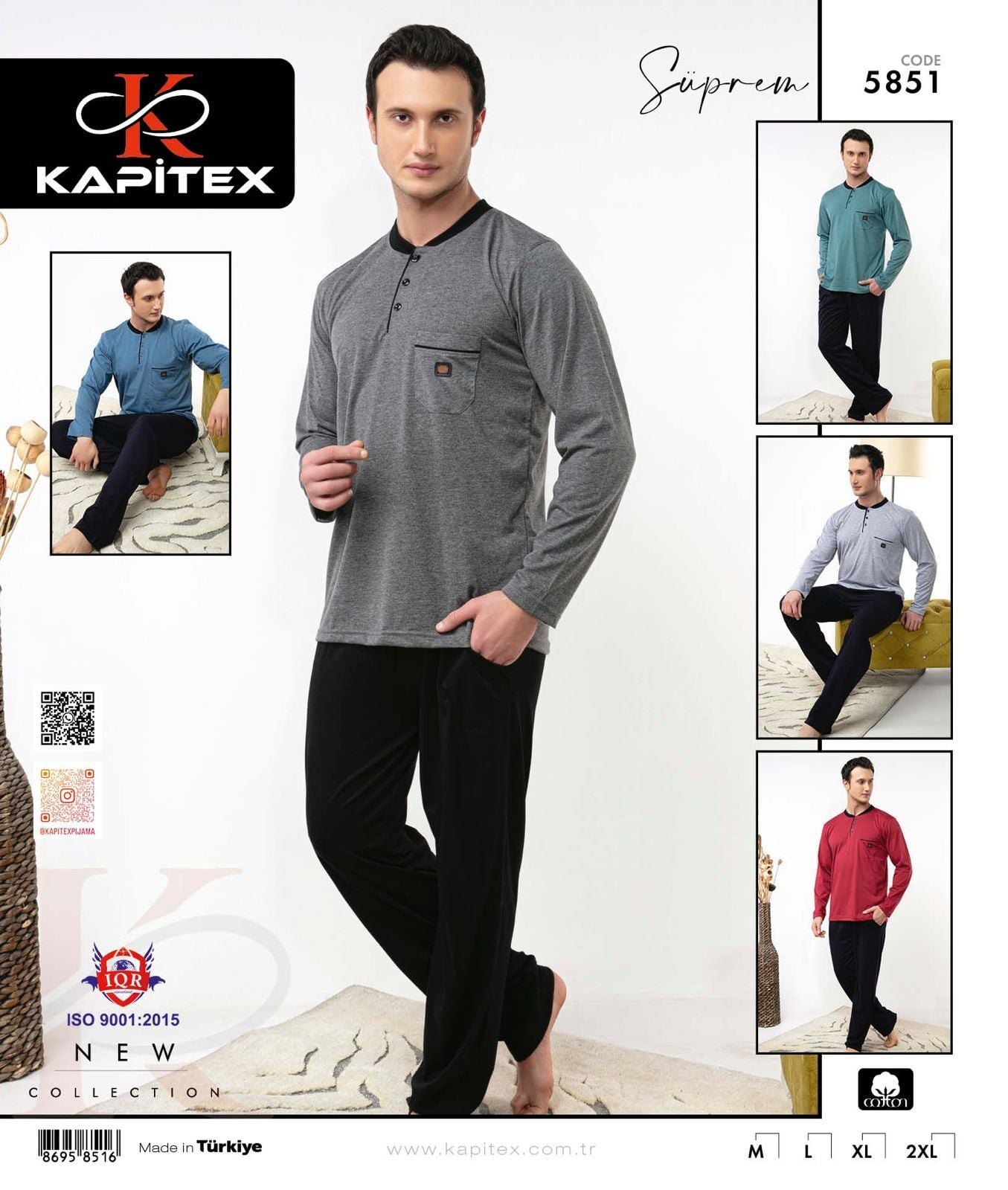 Kapitex 5851 (M-L-XL-XXL) Erkek Uzun Kol Pijama Takım